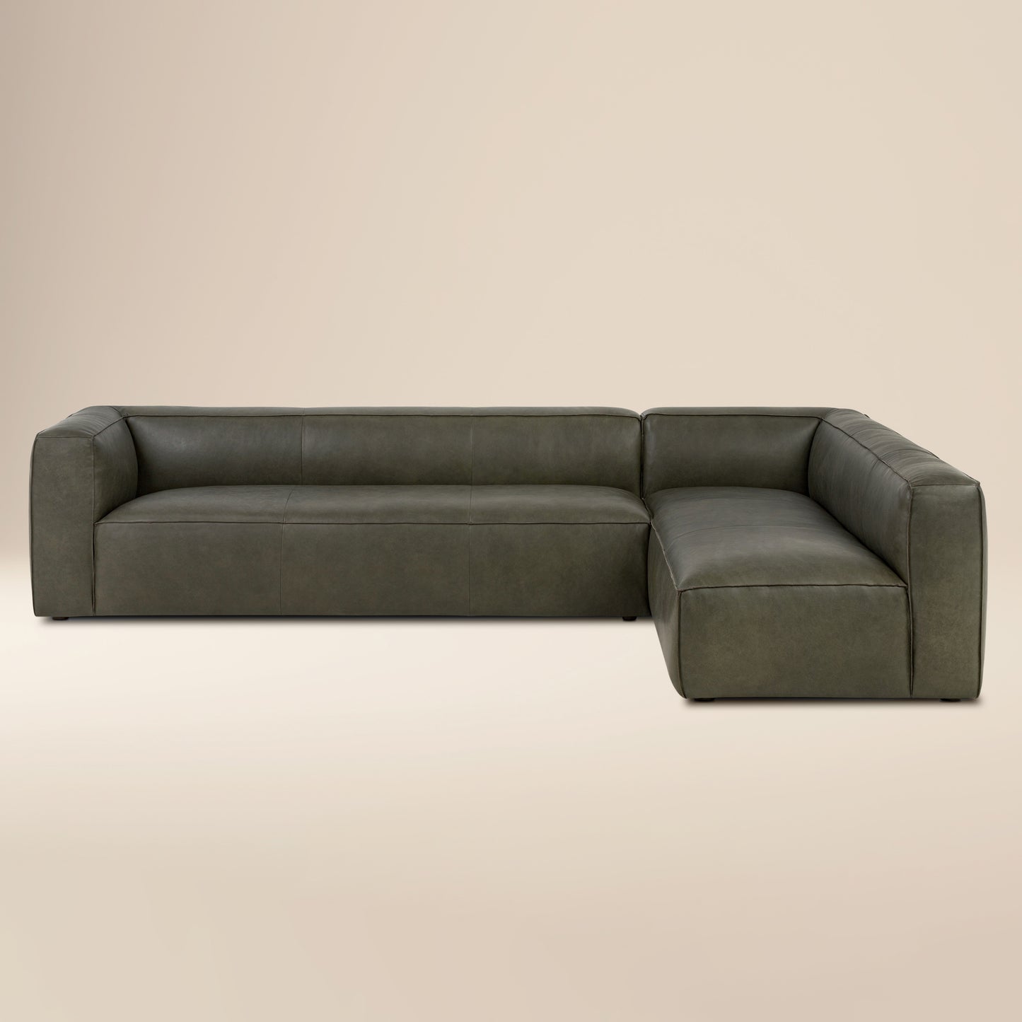 Piazza 123.5" Leather L-Shaped Corner Sectional Sofa | Olivine Green