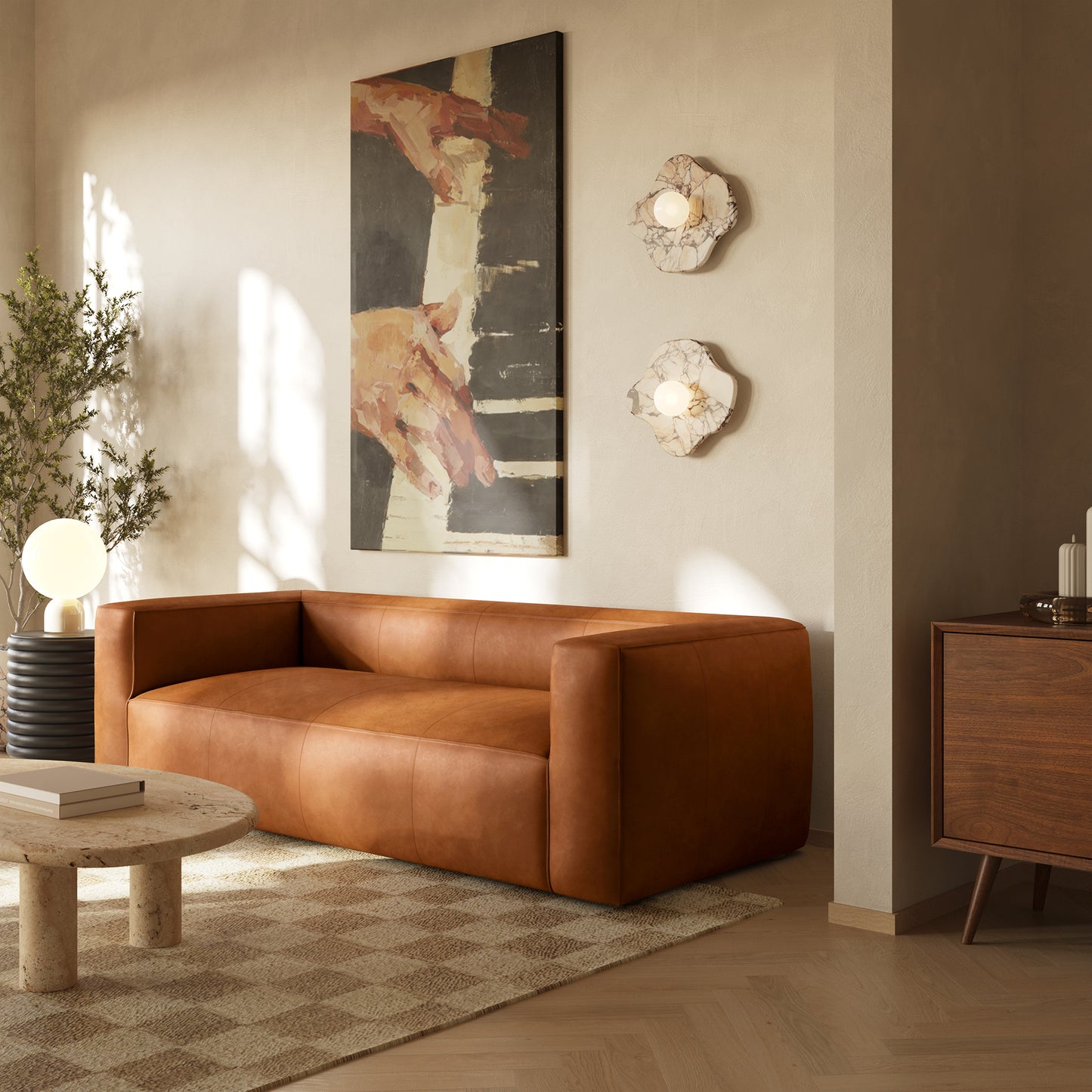 Piazza 95" Leather Sofa | Saddle Tan