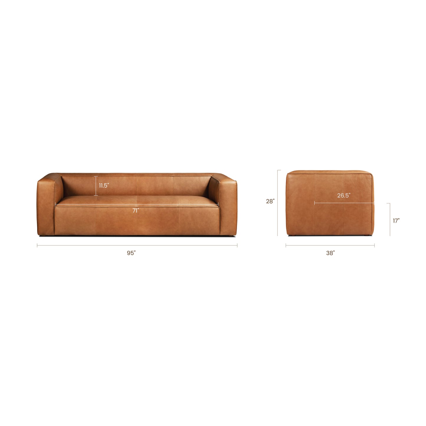 Piazza 95" Leather Sofa | Saddle Tan