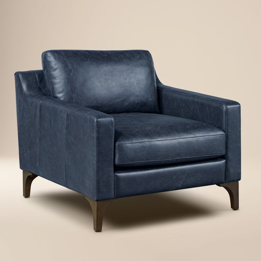 Sorrento Leather Lounge Chair | Nightfall Blue