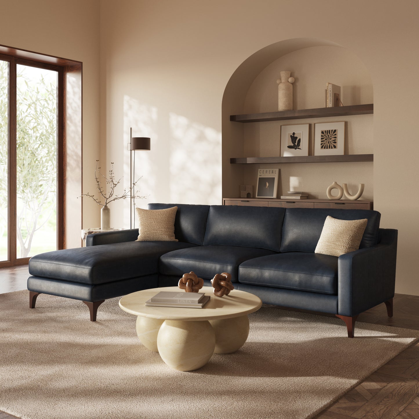Sorrento 105" Leather Left-Facing Sectional Sofa | Nightfall Blue
