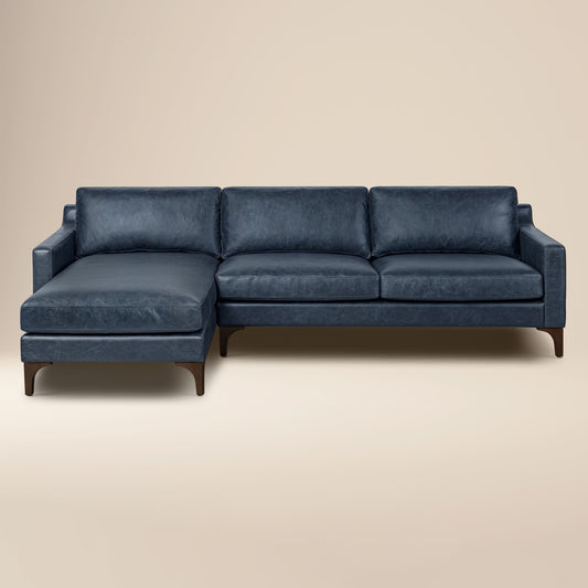 Sorrento 105" Leather Left-Facing Sectional Sofa | Nightfall Blue