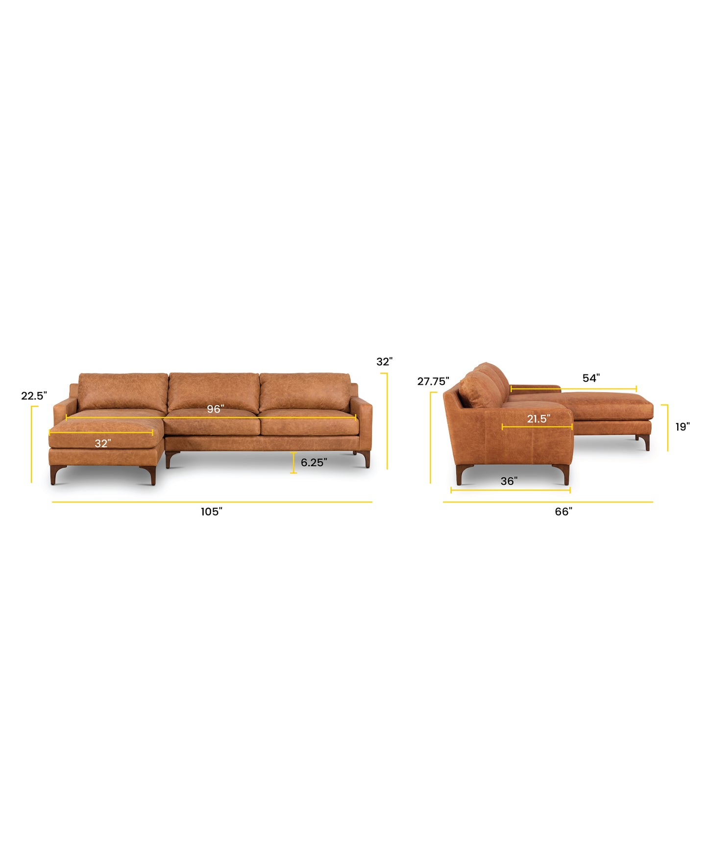 Sorrento 105" Leather Left-Facing Sectional Sofa | Cognac Tan