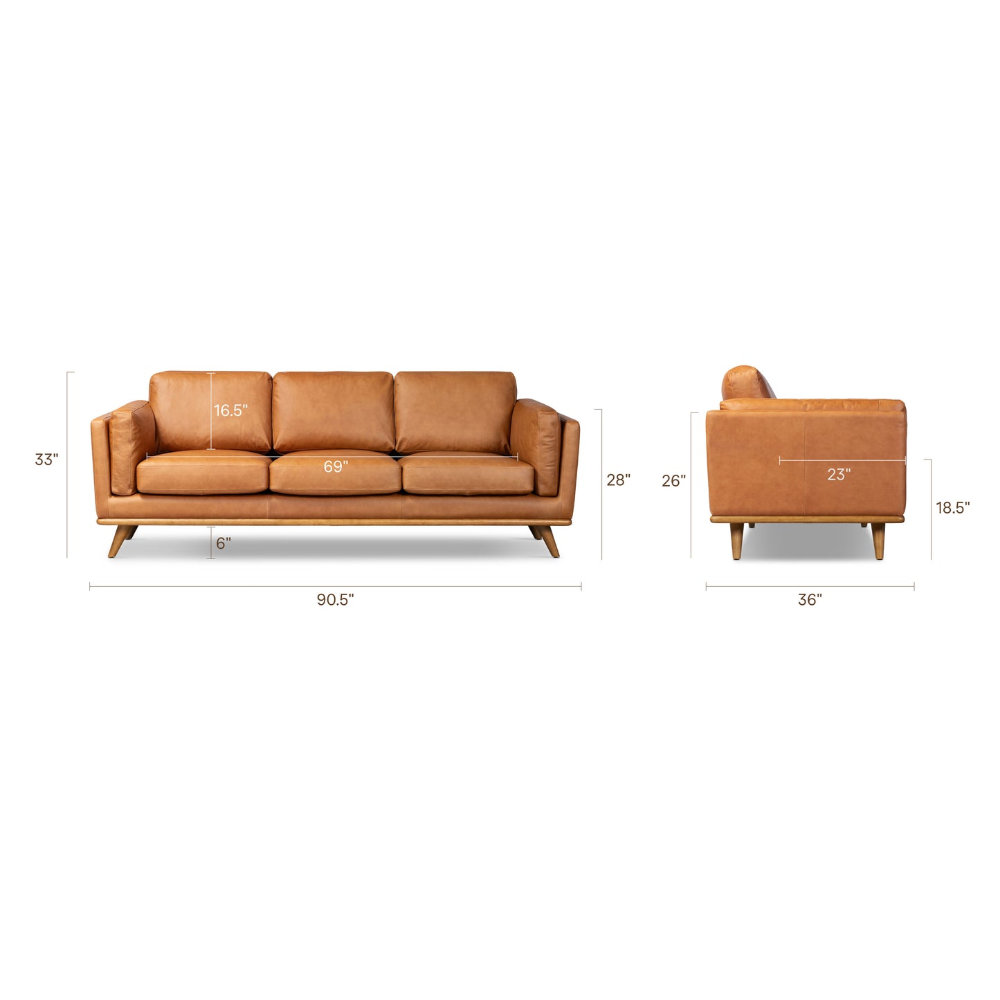 Cadiz 90" Leather Sofa | Saddle Tan
