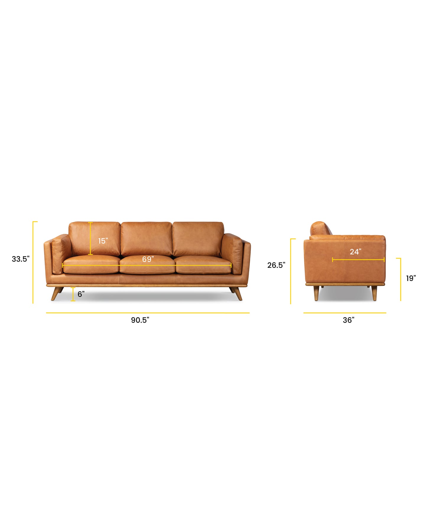 Cadiz 90" Leather Sofa | Saddle Tan