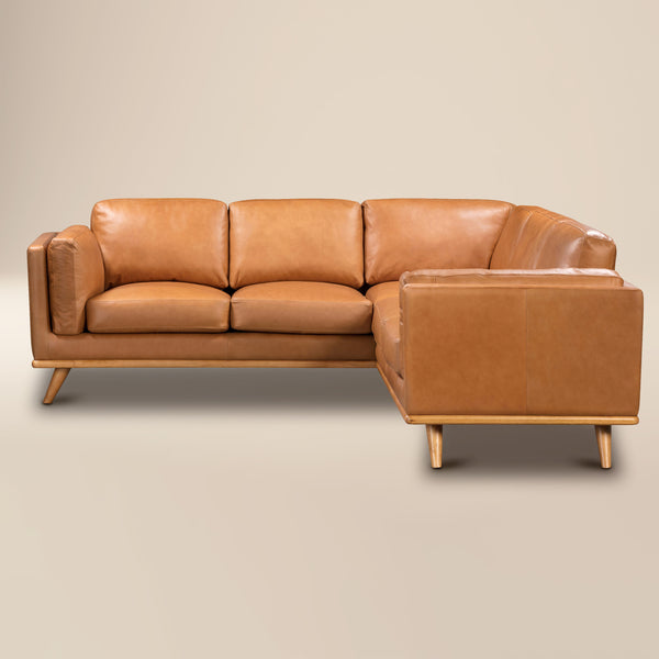 Cadiz 92" Leather L-Shaped Corner Sectional Sofa | Saddle Tan