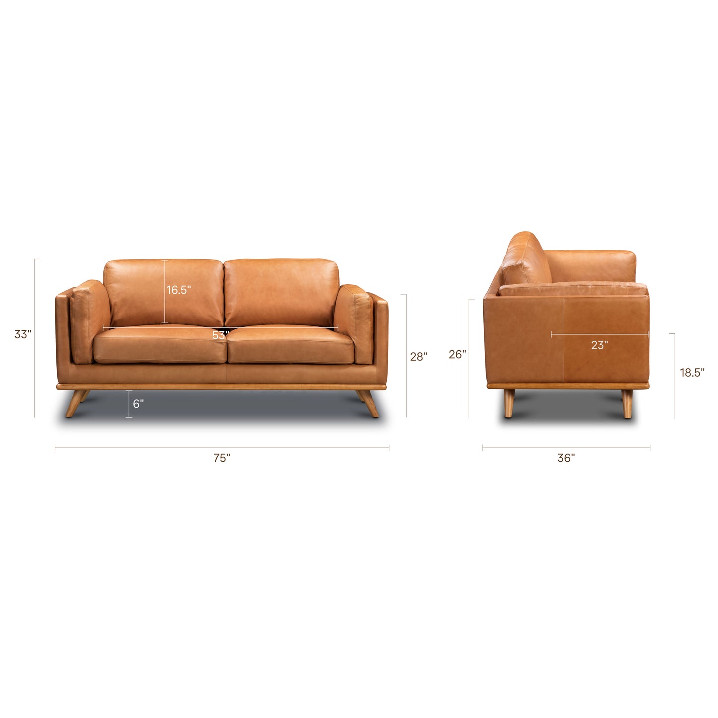 Cadiz 75" Leather Apartment Sofa | Saddle Tan