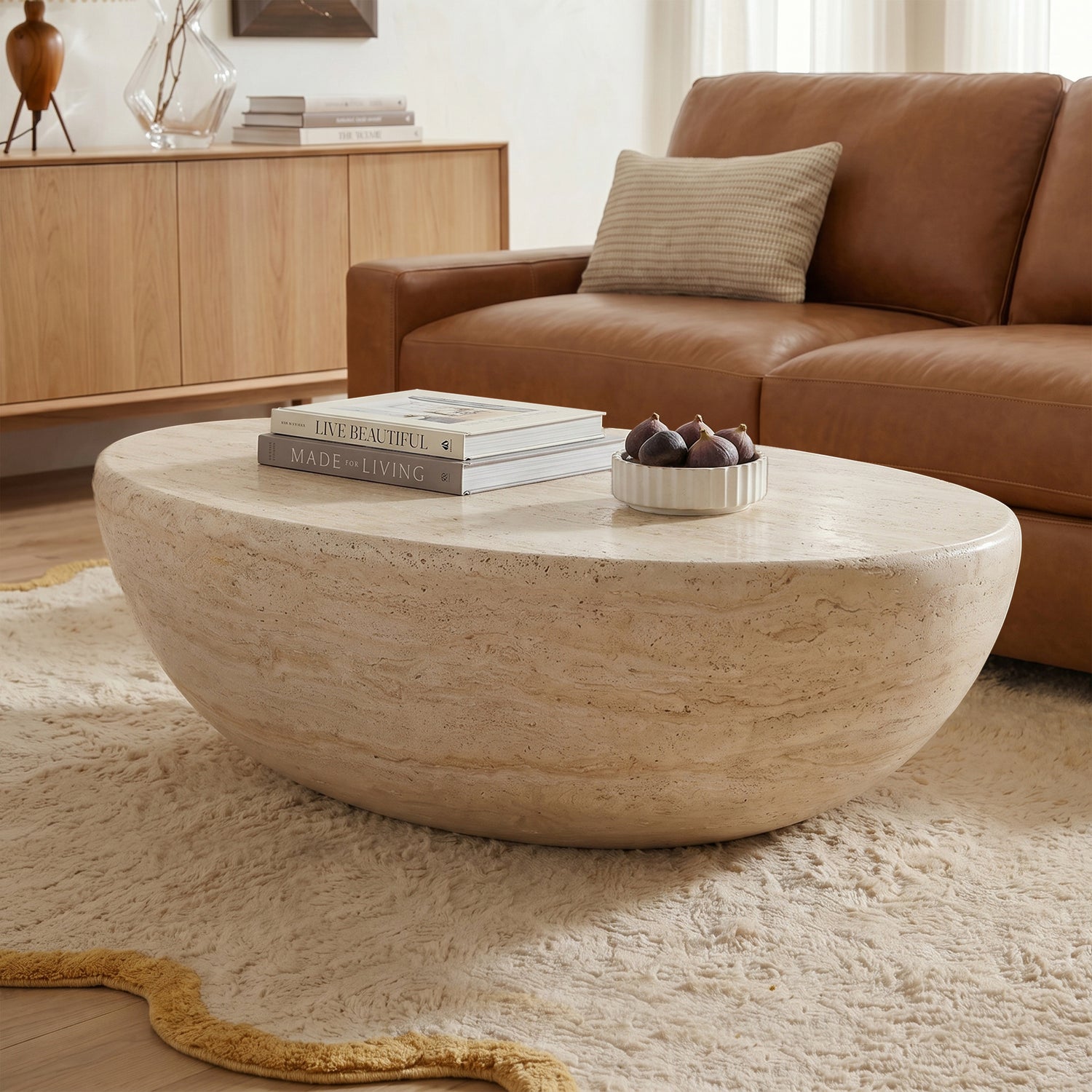 Trevi Oval Coffee Table | Travertine lifestyle_image