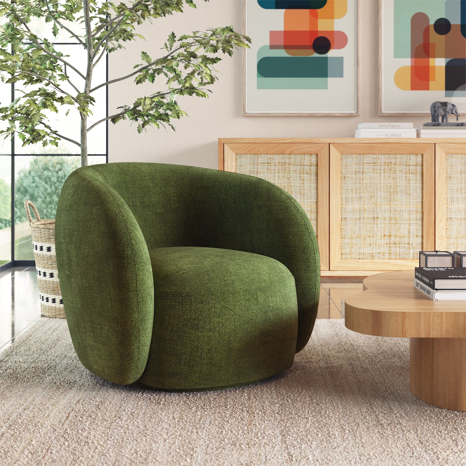 Poole Swivel Lounge Chair | Distressed Green lifestyle_image