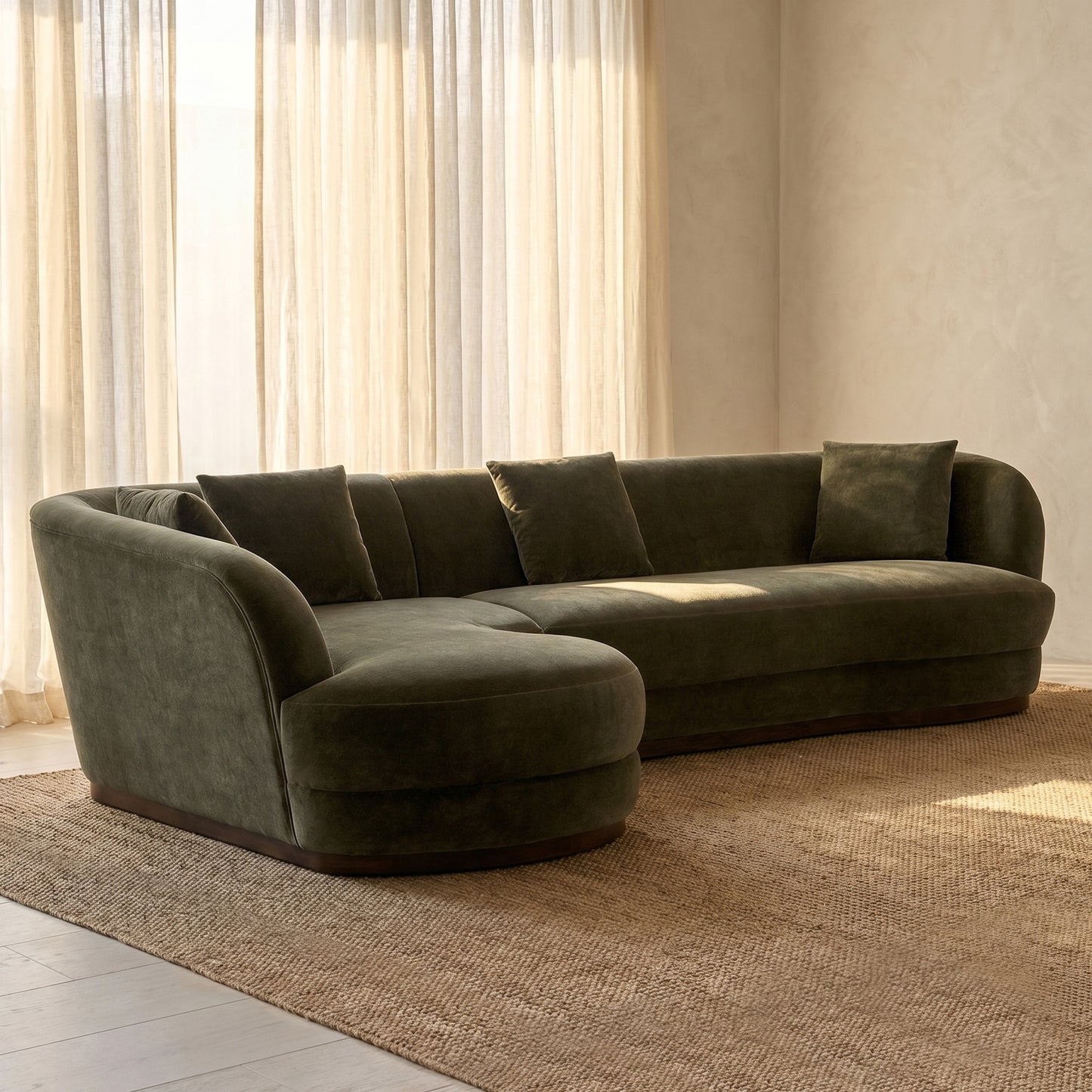 Arles 126" Left-Facing Bumper Chaise Sectional | Lume Green