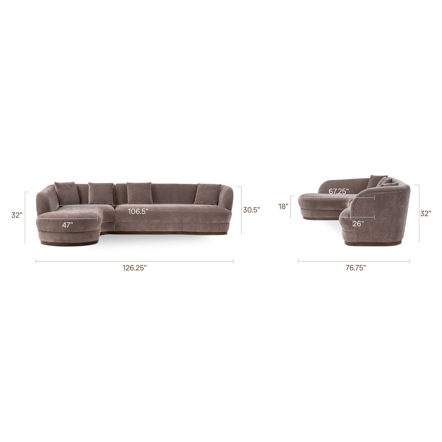 Arles 126" Left-Facing Bumper Chaise Sectional | Willow Brown