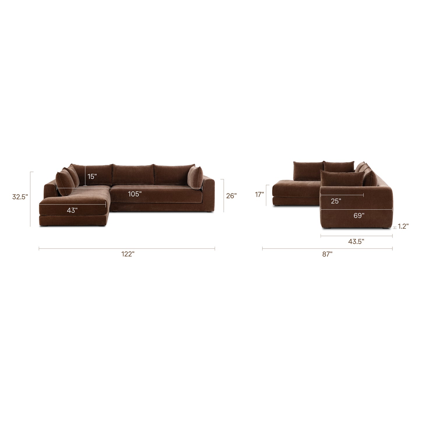 Marcel Left-Facing Corner Sectional | Bronzer Brown