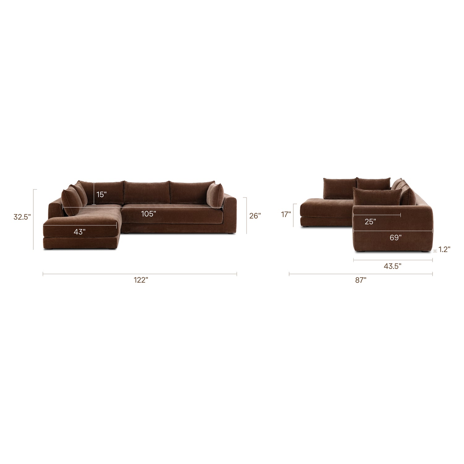 Marcel Left-Facing Corner Sectional | Bronzer Brown 
