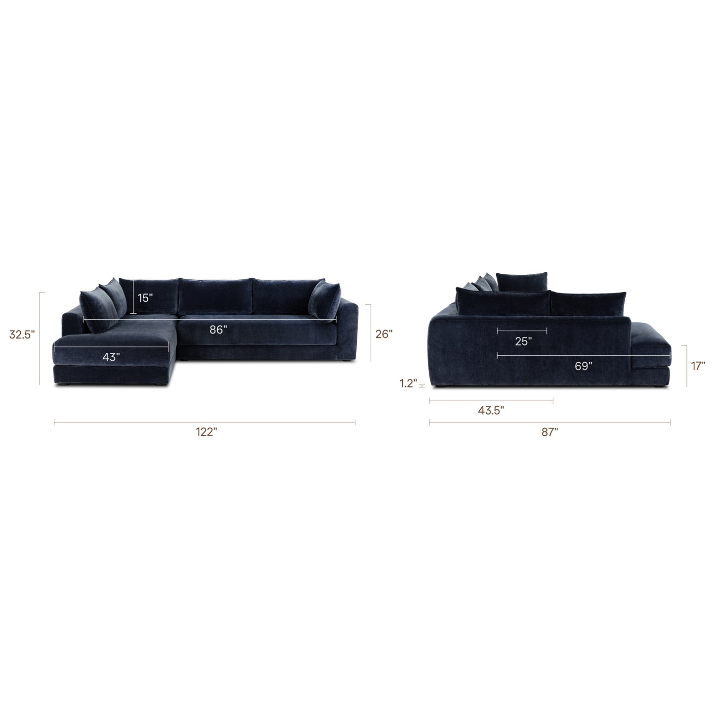 Marcel Left-Facing Corner Sectional | Mystic Blue