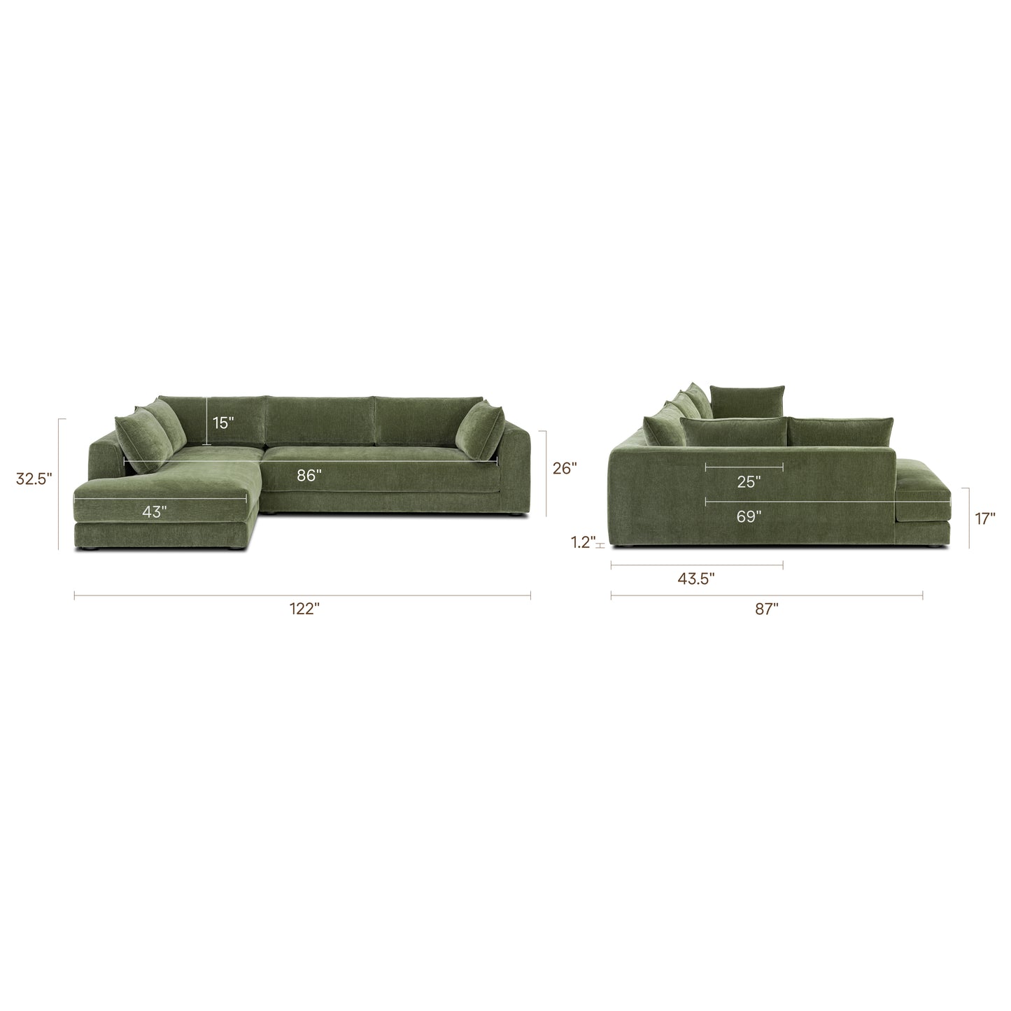 Marcel Left-Facing Corner Sectional | Sagano Green