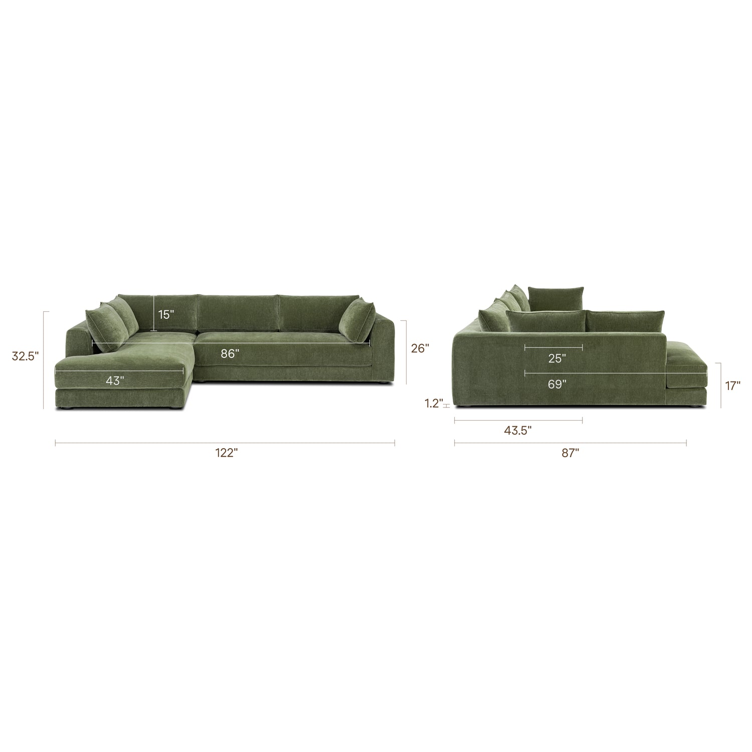 Marcel Right-Facing Corner Sectional | Sagano Green 