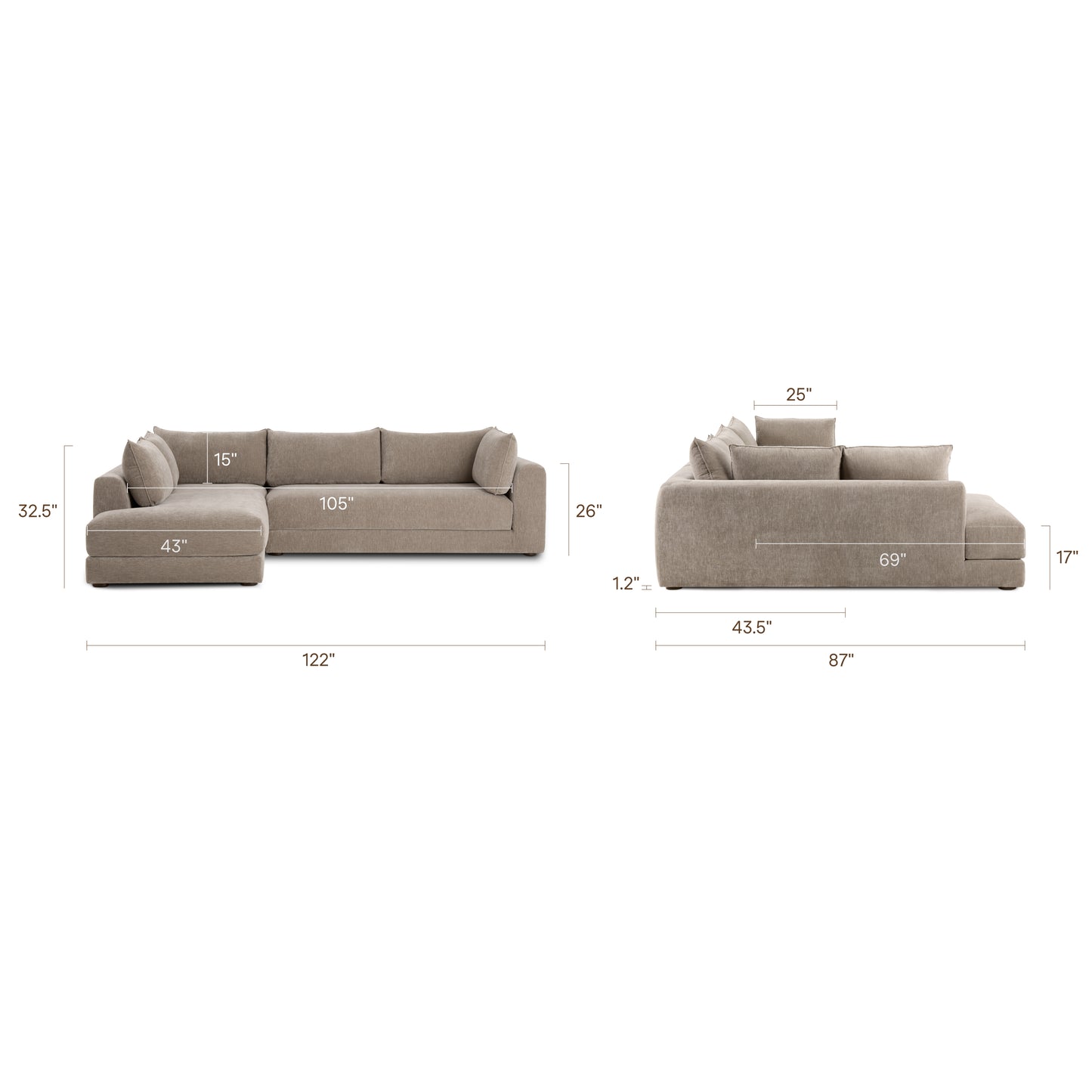 Marcel Left-Facing Corner Sectional | Taupe Brown