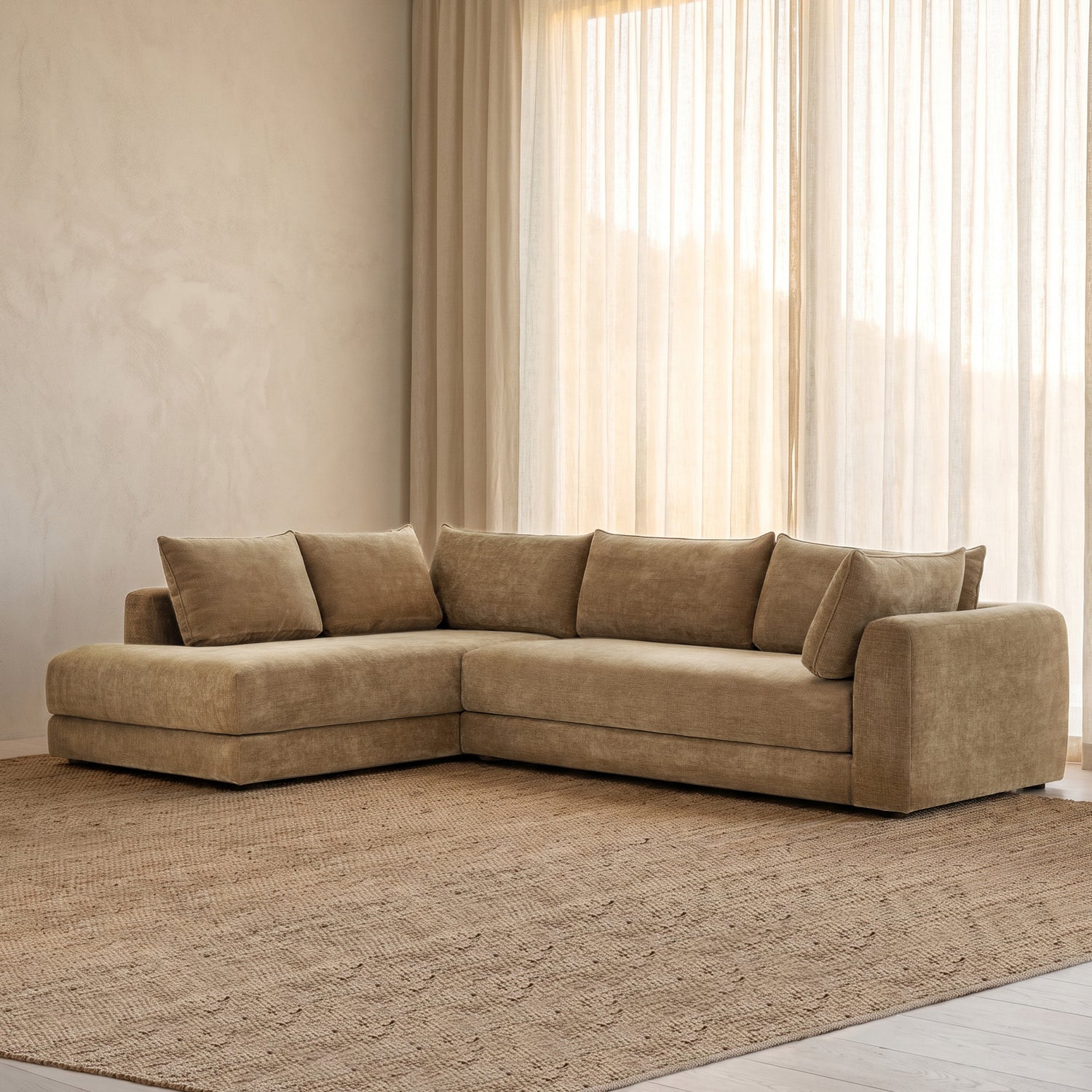 Marcel 122” Left-Facing Bumper Chaise Sectional | Tawny Brown lifestyle_image
