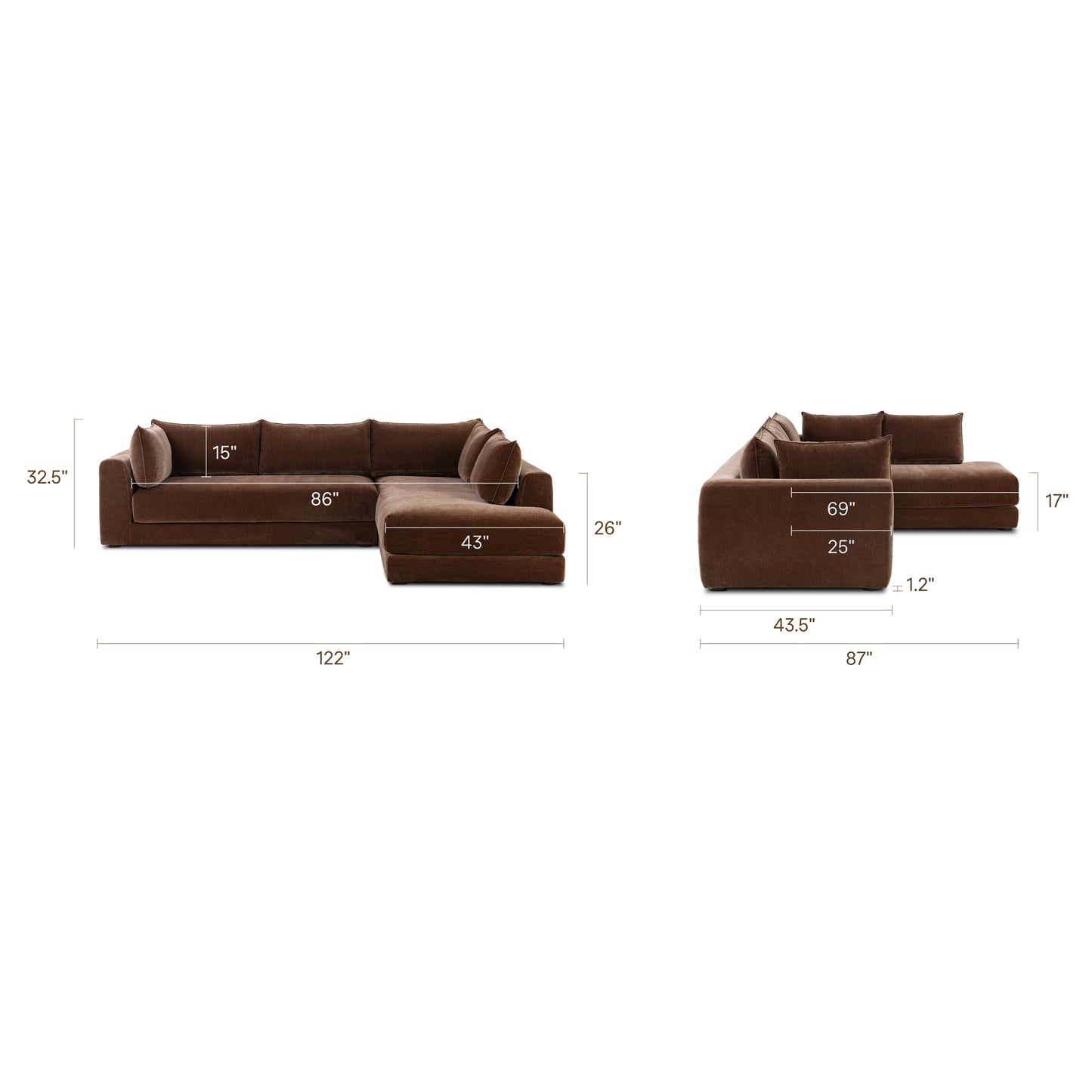 Marcel Right-Facing Corner Sectional | Bronzer Brown