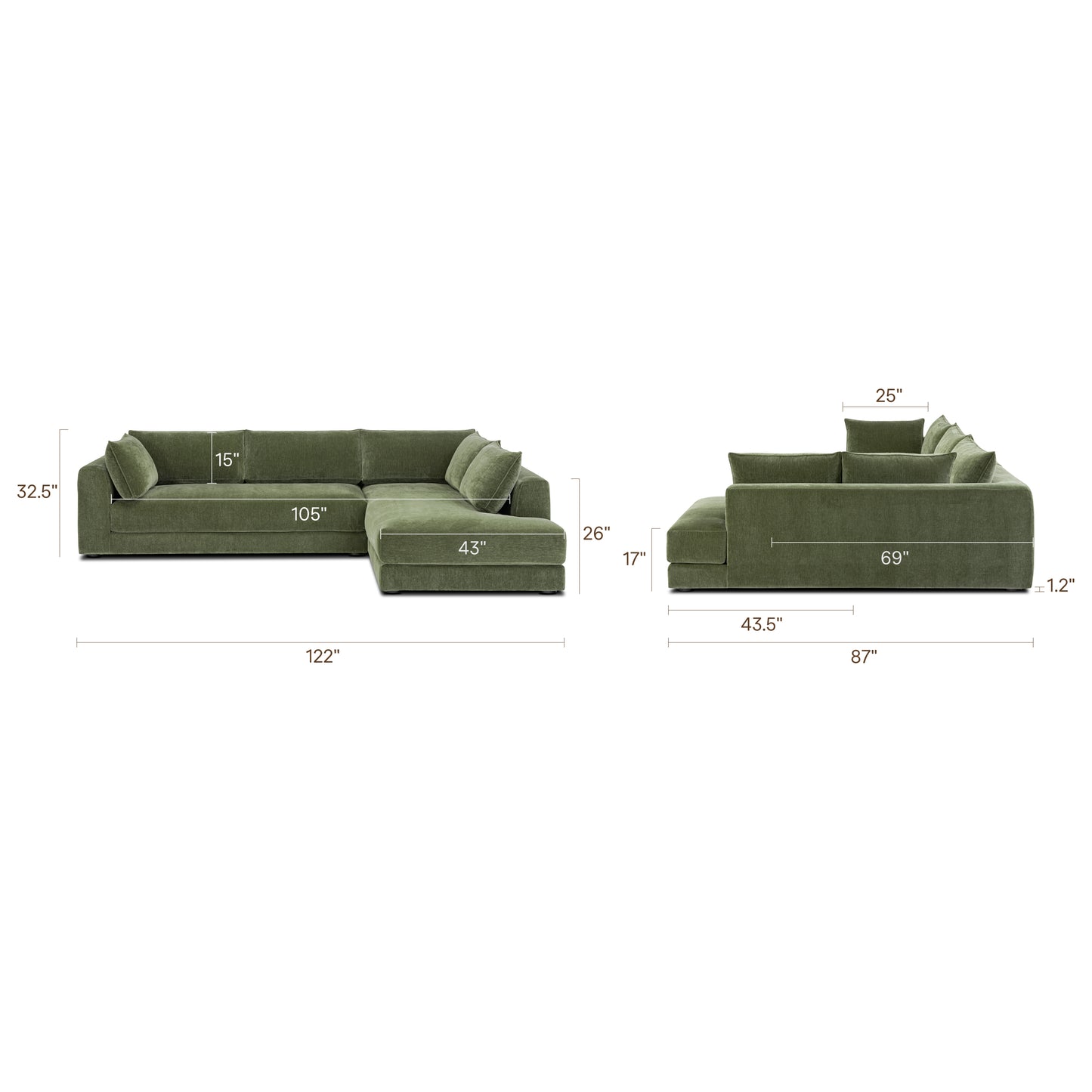 Marcel Right-Facing Corner Sectional | Sagano Green