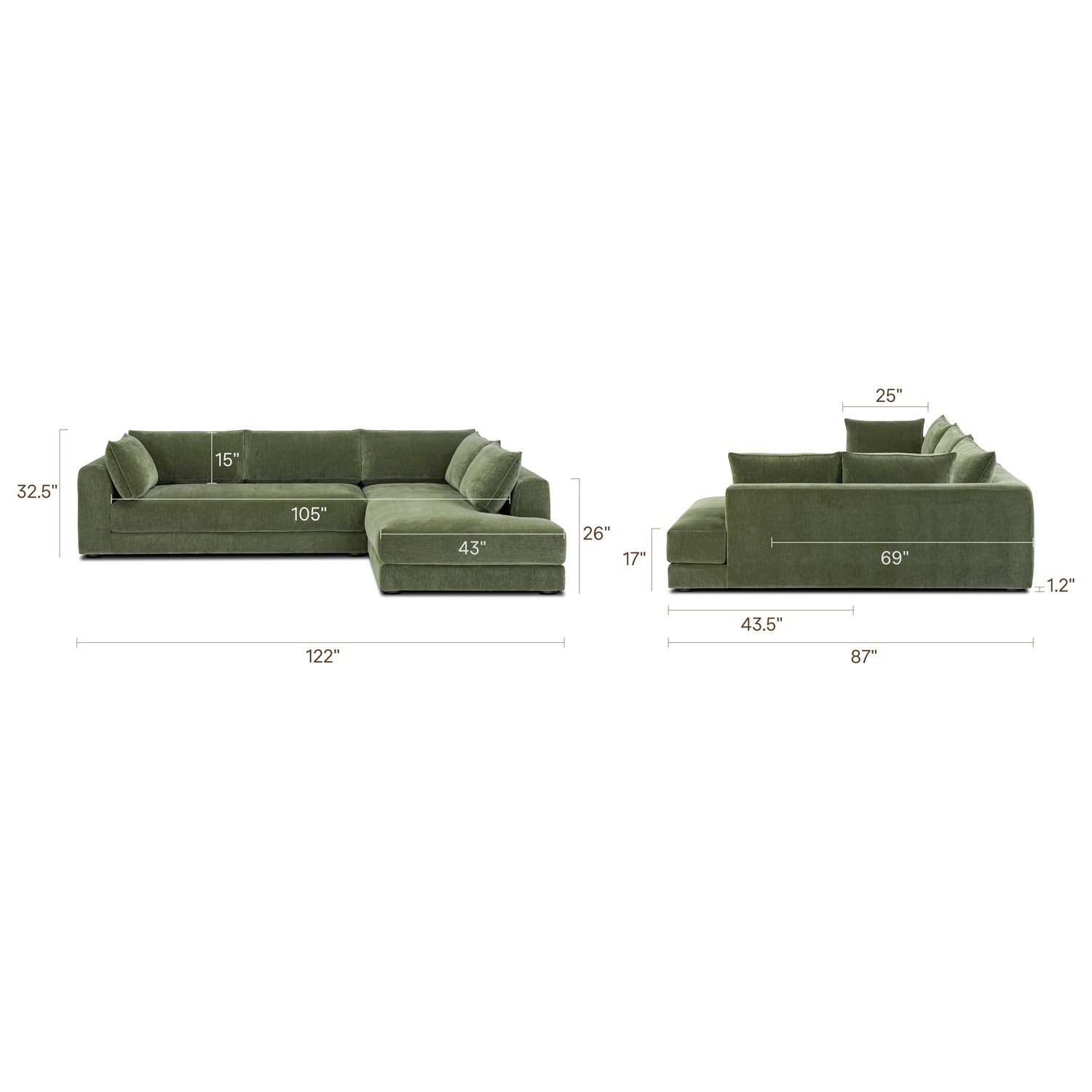 Marcel Right-Facing Corner Sectional | Sagano Green 