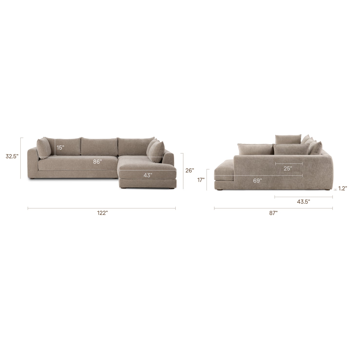 Marcel Right-Facing Corner Sectional | Taupe Brown