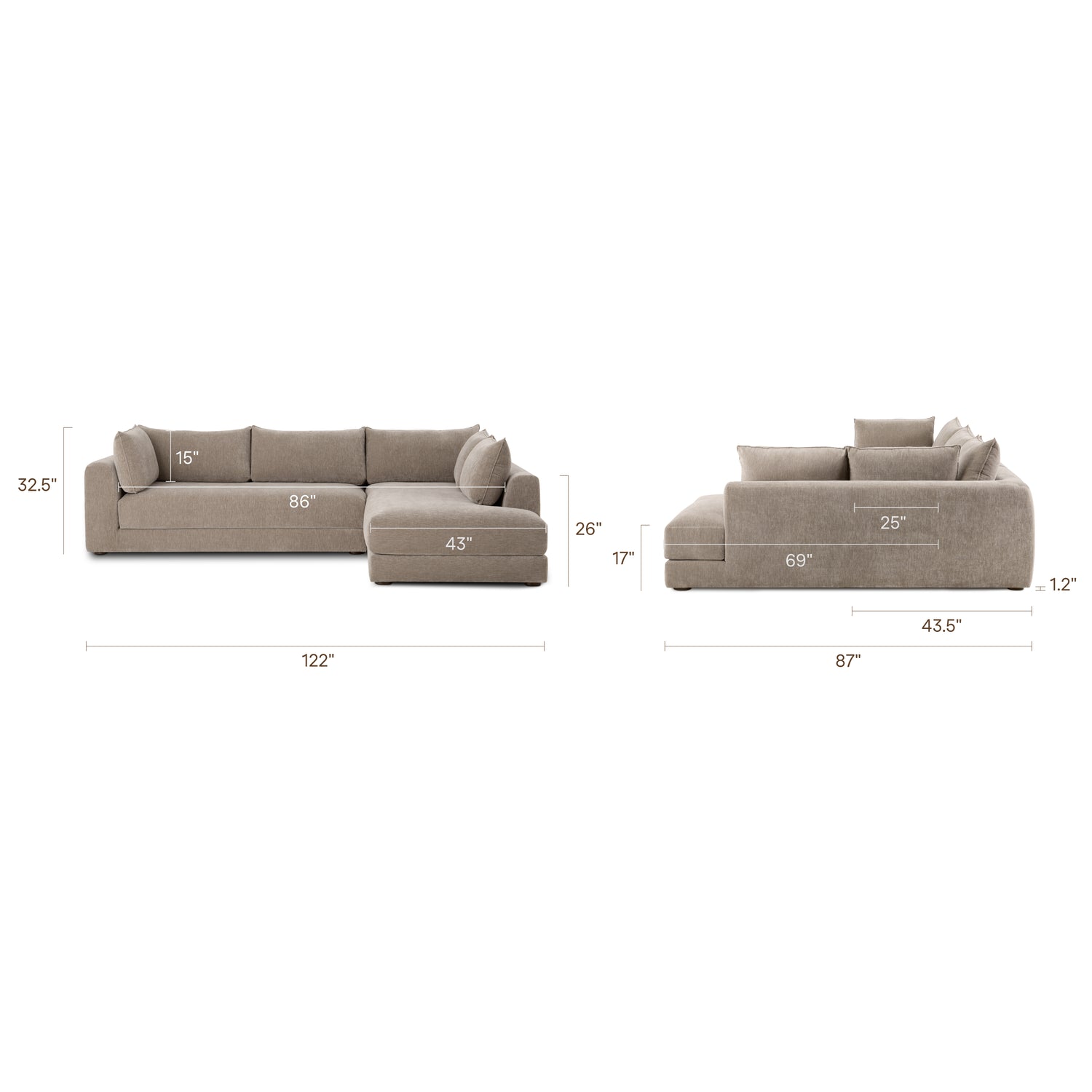Marcel Right-Facing Corner Sectional | Taupe Brown 