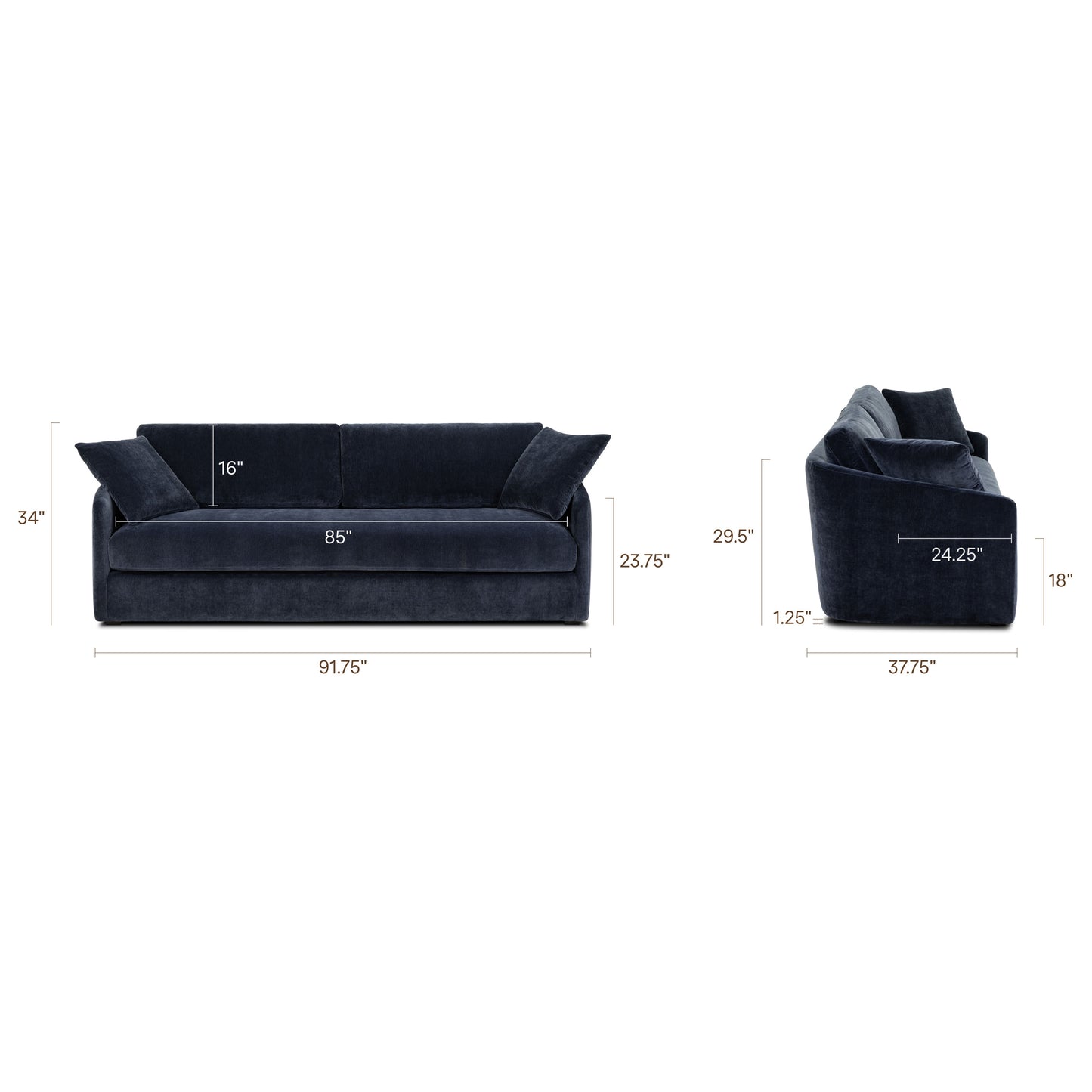 Rhodes 92" Velvet Sofa | Mystic Blue