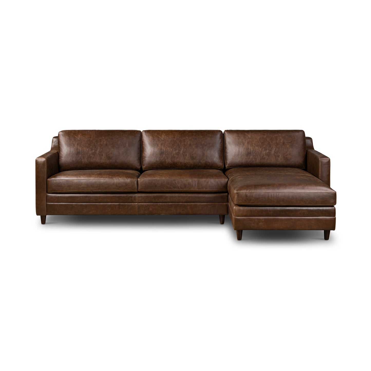 Harper 113.5" Leather Right-Facing Pull-Out Sleeper Sectional | Chocolate Brown