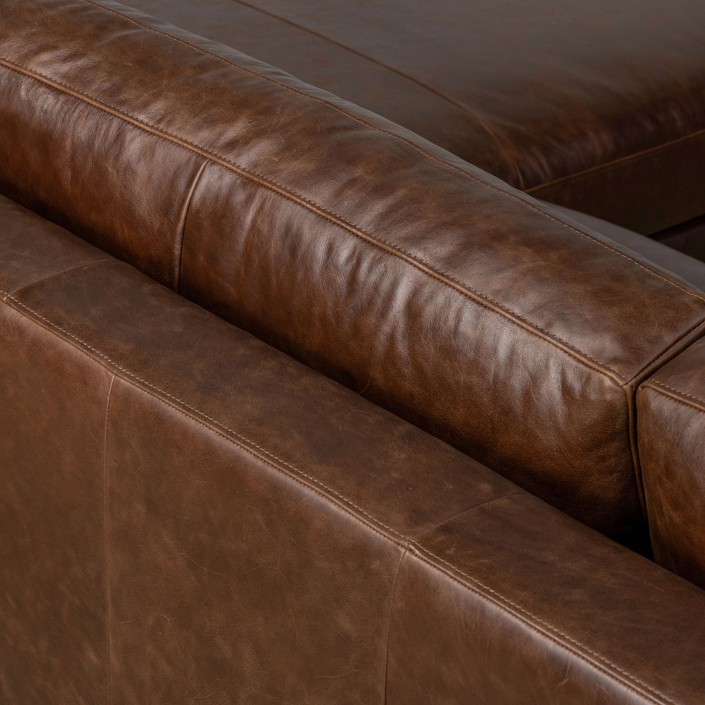 Harper 113.5" Leather Right-Facing Pull-Out Sleeper Sectional | Chocolate Brown