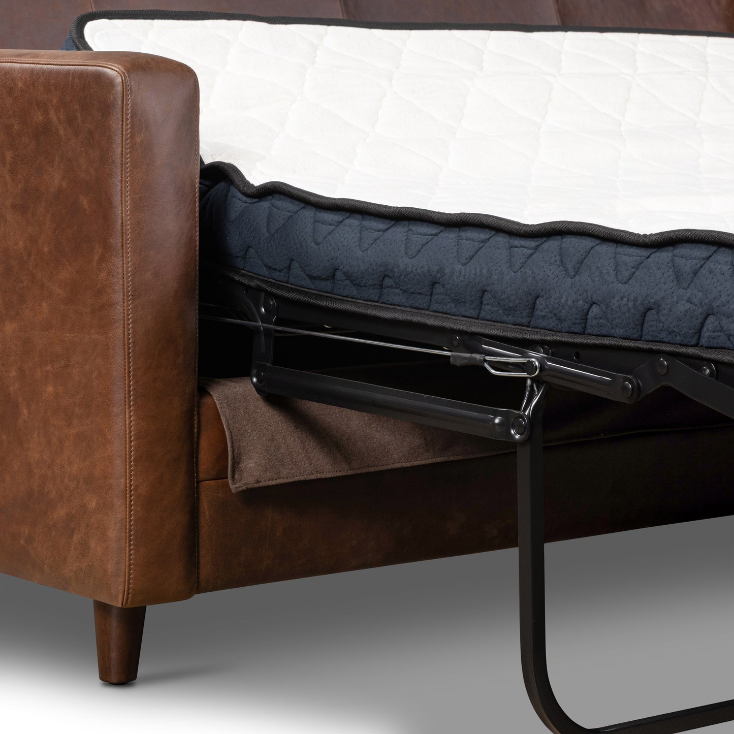 Harper 113.5" Leather Right-Facing Pull-Out Sleeper Sectional | Chocolate Brown