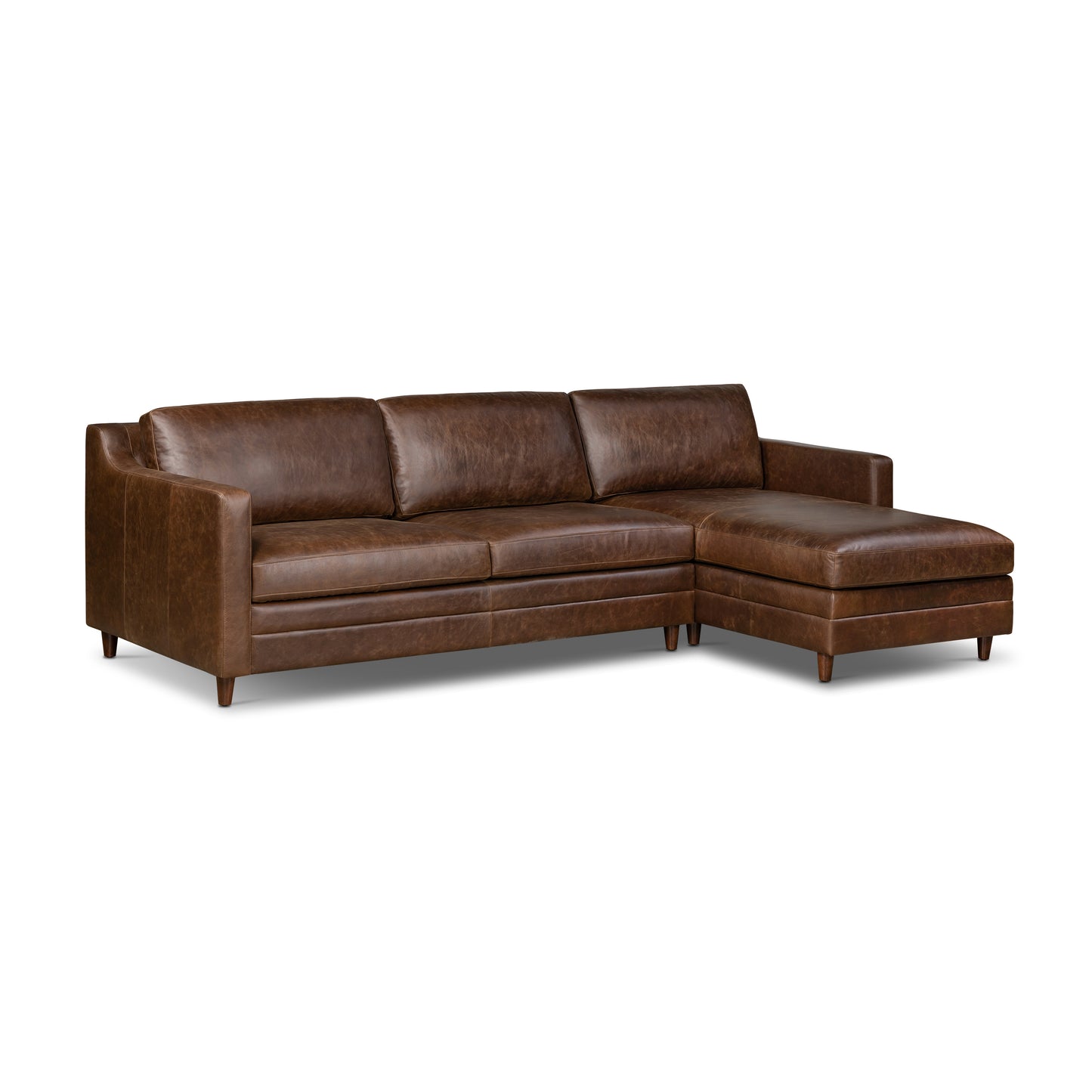 Harper 113.5" Leather Right-Facing Pull-Out Sleeper Sectional | Chocolate Brown