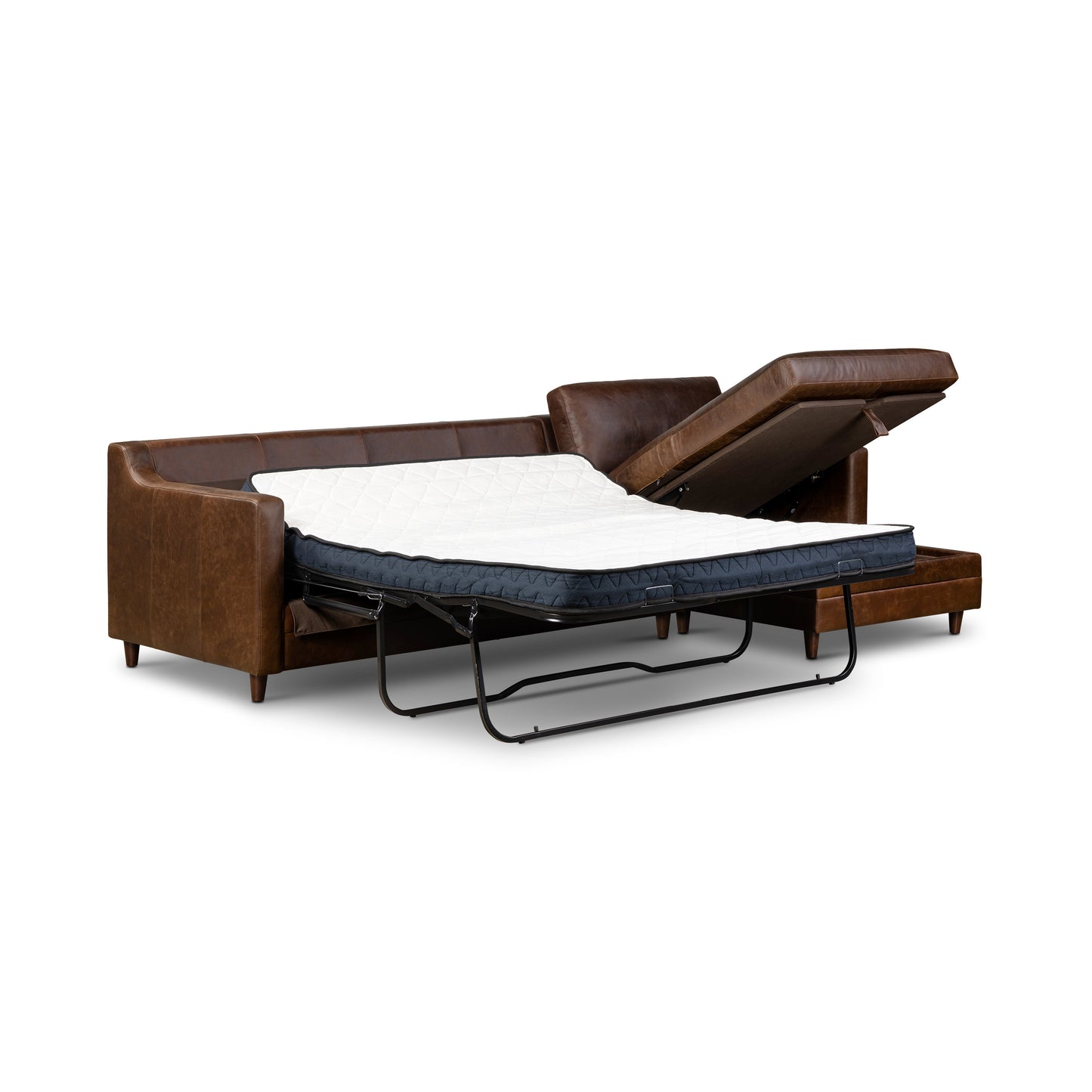 Harper 113.5" Leather Right-Facing Pull-Out Sleeper Sectional | Chocolate Brown
