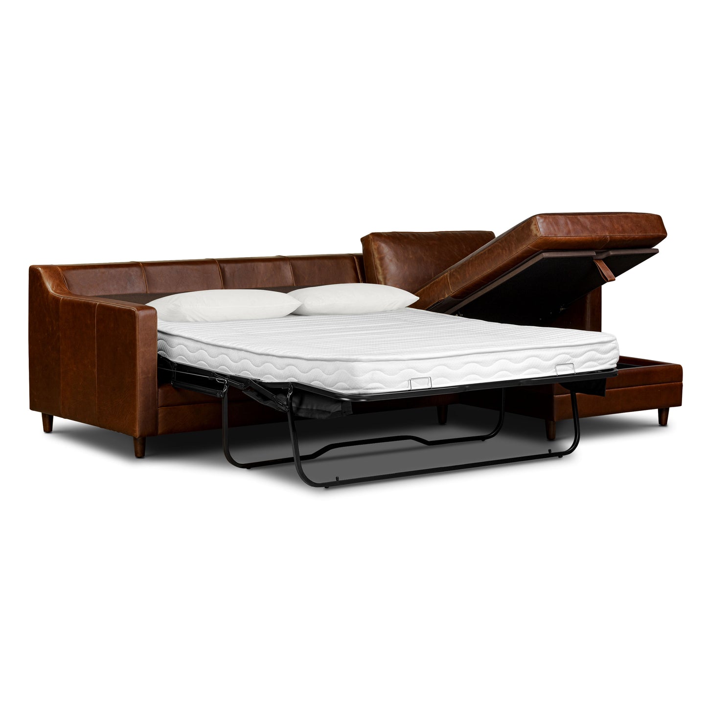 Harper 113.5" Leather Right-Facing Pull-Out Sleeper Sectional Sofa | Oscuro Brown