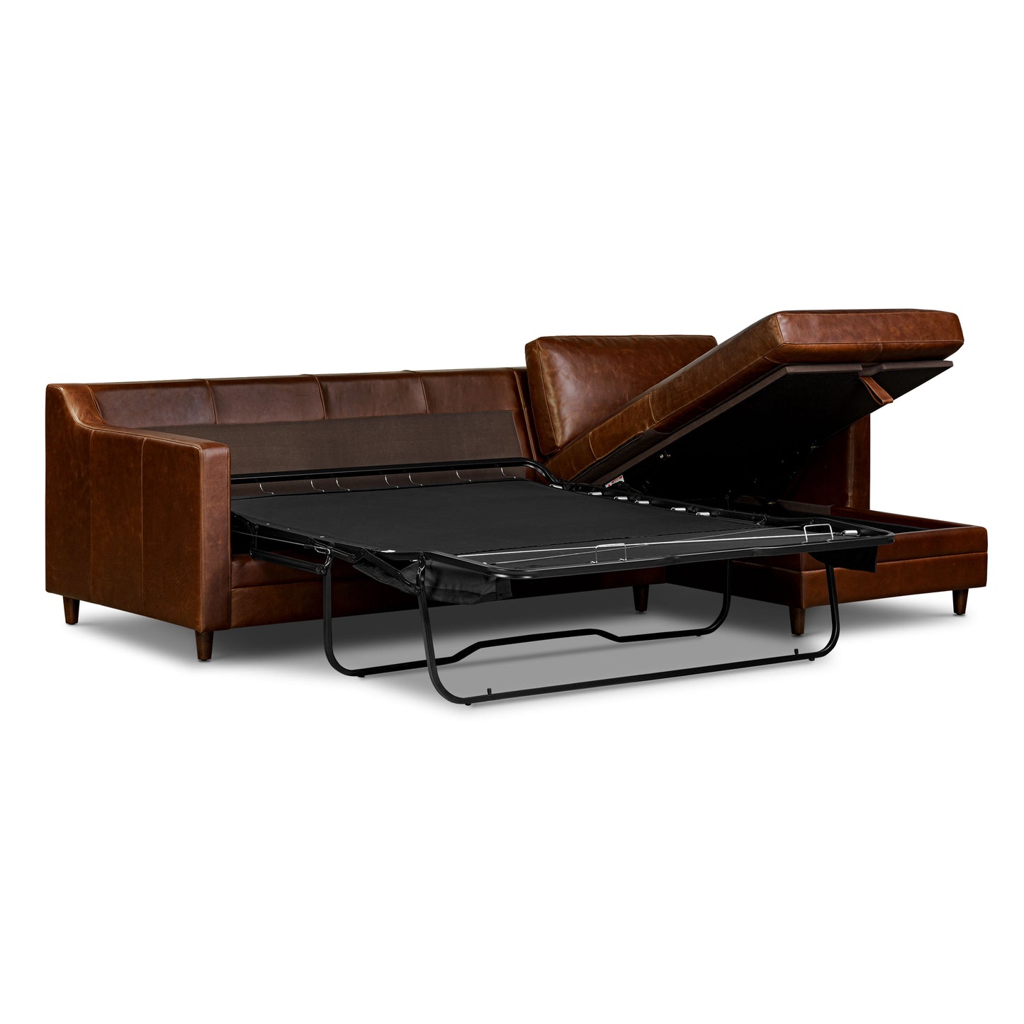 Harper 113.5" Leather Right-Facing Pull-Out Sleeper Sectional Sofa | Oscuro Brown