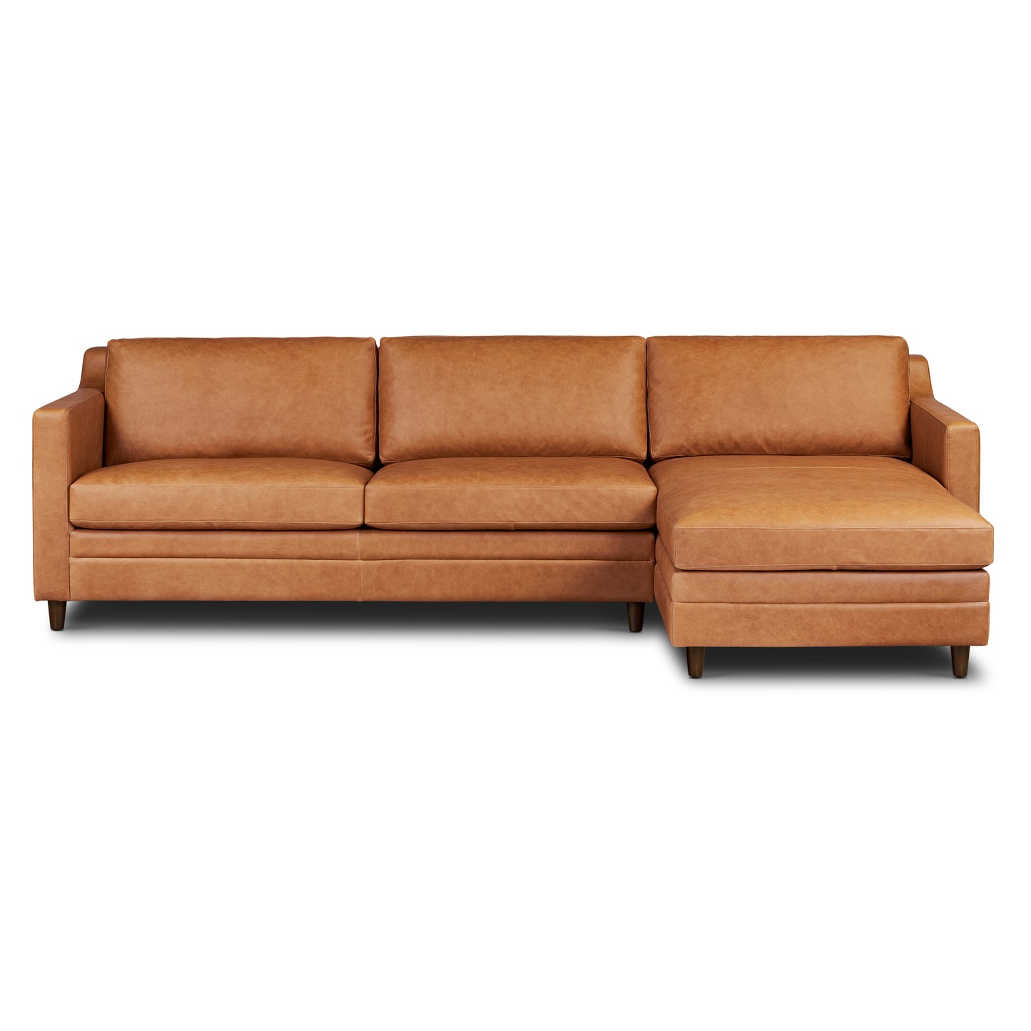 Harper 113.5" Leather Right-facing Pull-Out Sleeper Sectional Sofa | Cognac Tan