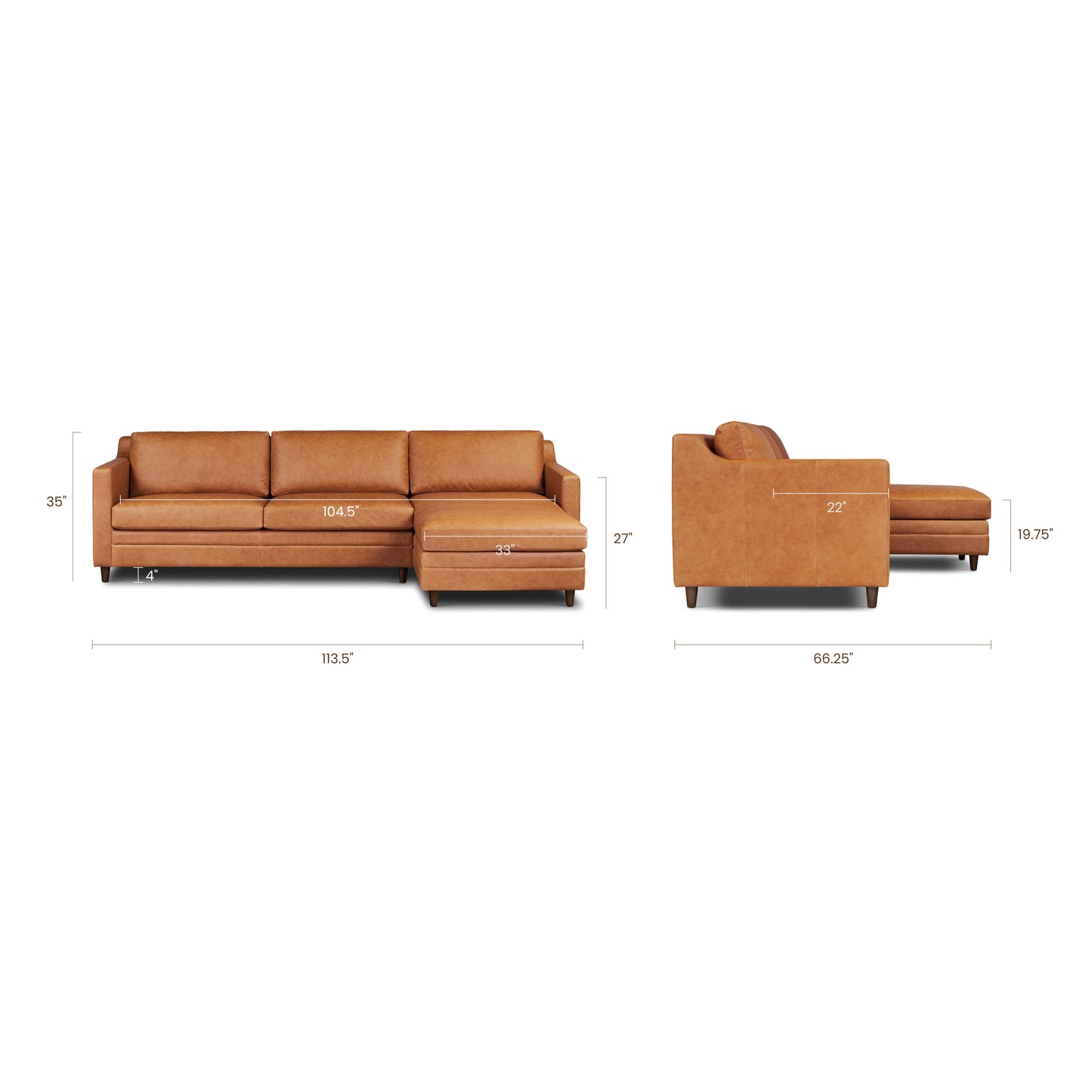 Harper 113.5" Leather Right-facing Pull-Out Sleeper Sectional Sofa | Cognac Tan