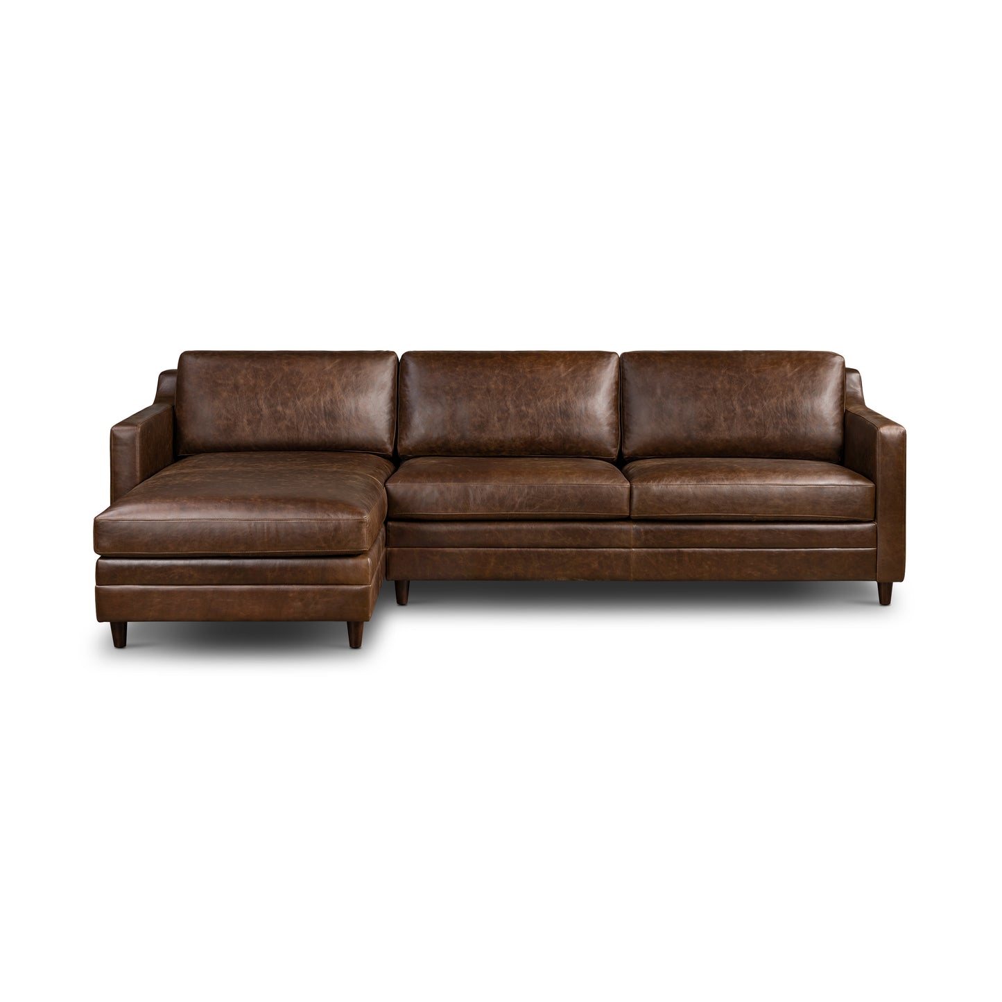 Harper 113.5" Leather Left-Facing Pull-Out Sleeper Sectional | Chocolate Brown