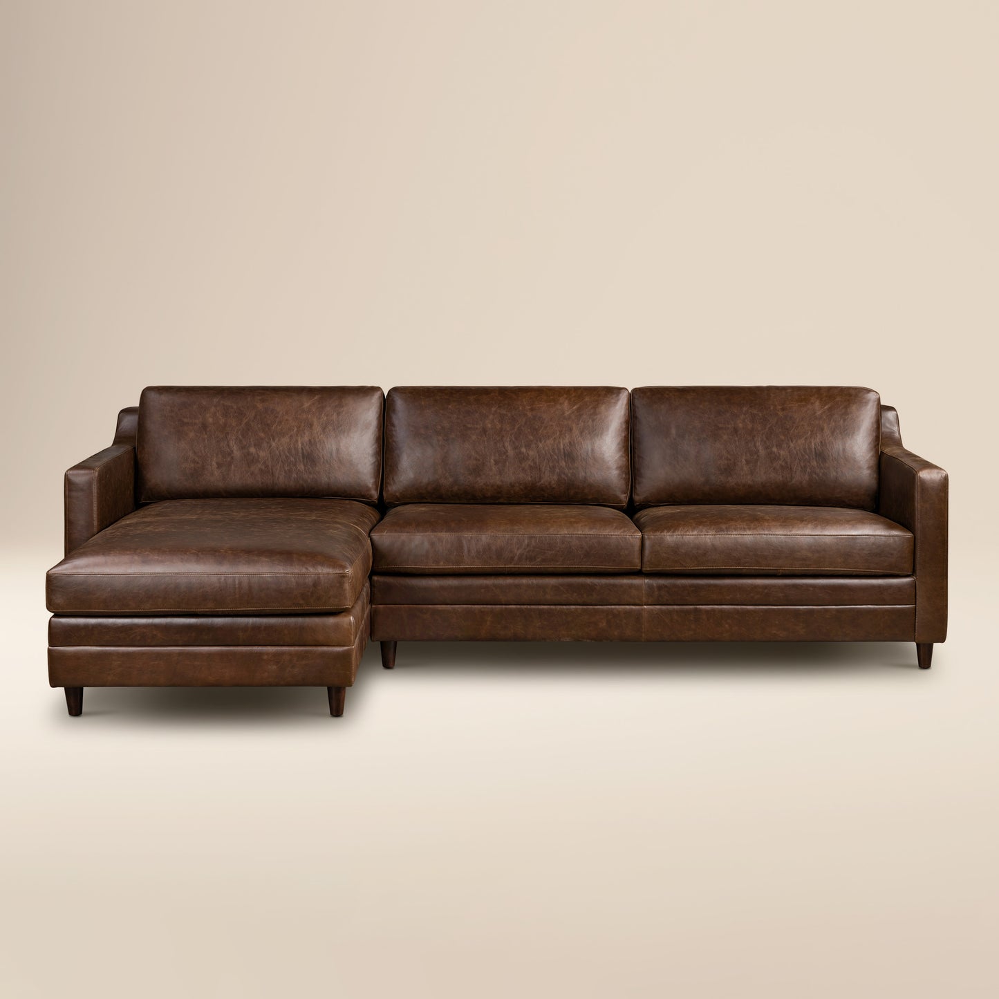 Harper 113.5" Leather Left-Facing Pull-Out Sleeper Sectional | Chocolate Brown