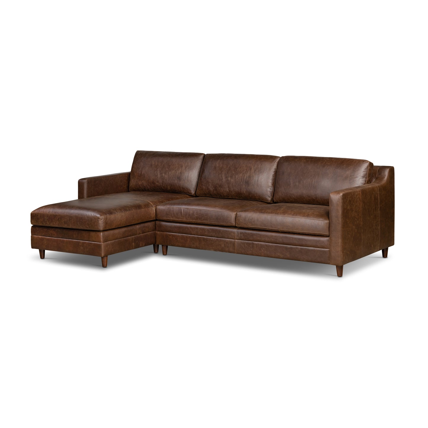 Harper 113.5" Leather Left-Facing Pull-Out Sleeper Sectional | Chocolate Brown