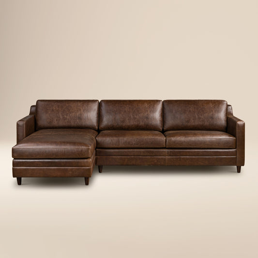 Harper 113.5" Leather Left-Facing Pull-Out Sleeper Sectional | Chocolate Brown