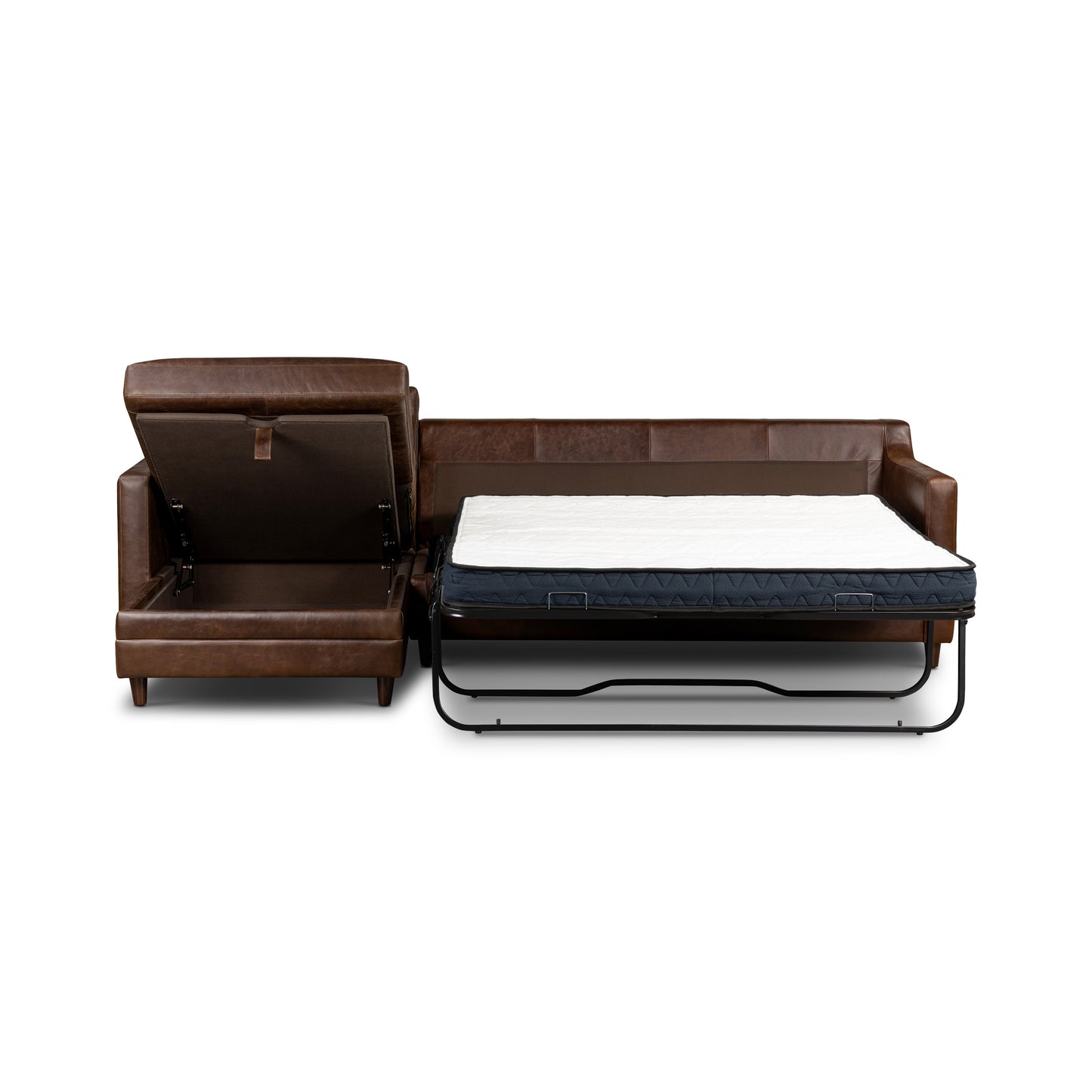 Harper 113.5" Leather Left-Facing Pull-Out Sleeper Sectional | Chocolate Brown