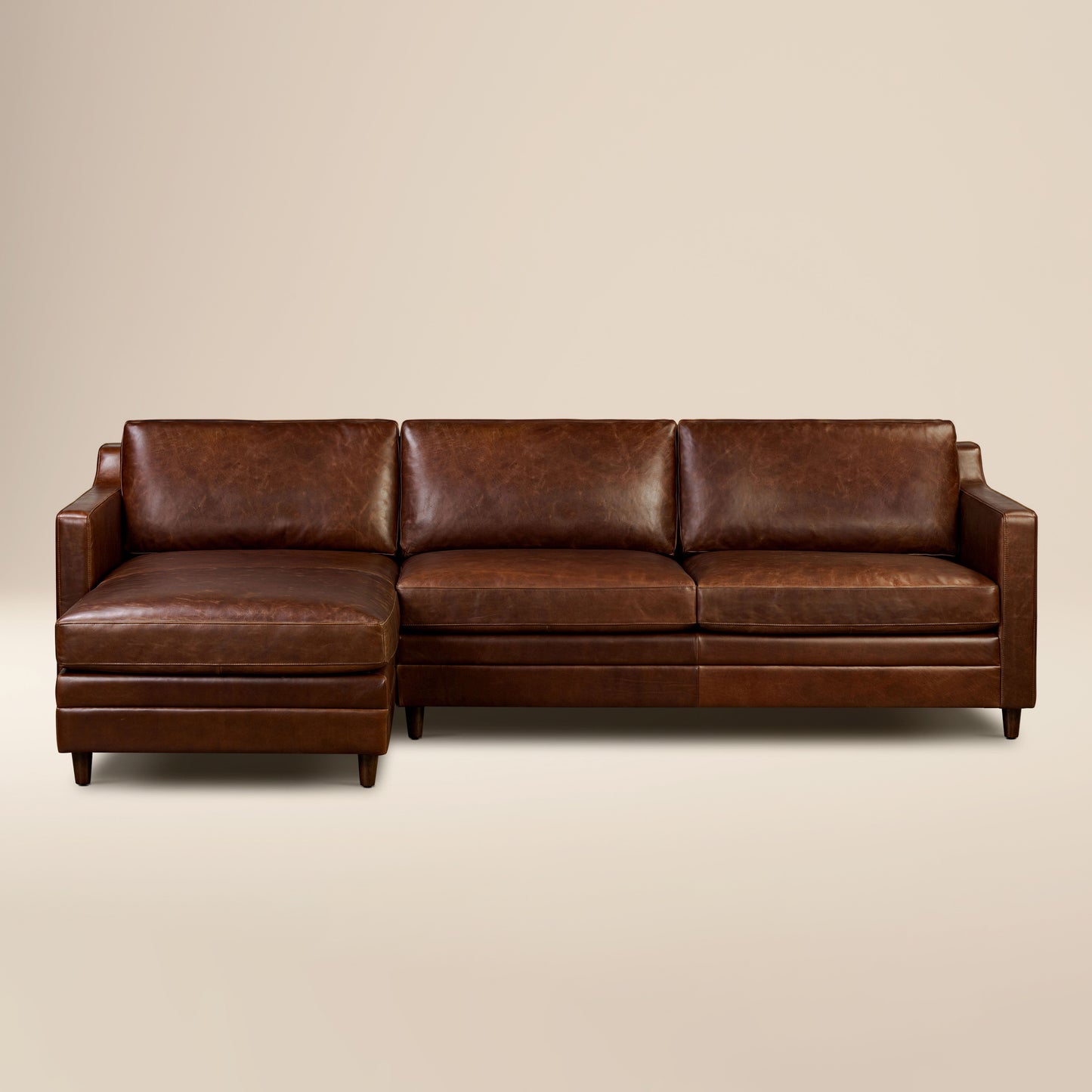 Harper 113.5" Leather Left-facing Pull-Out Sleeper Sectional Sofa | Oscuro Brown