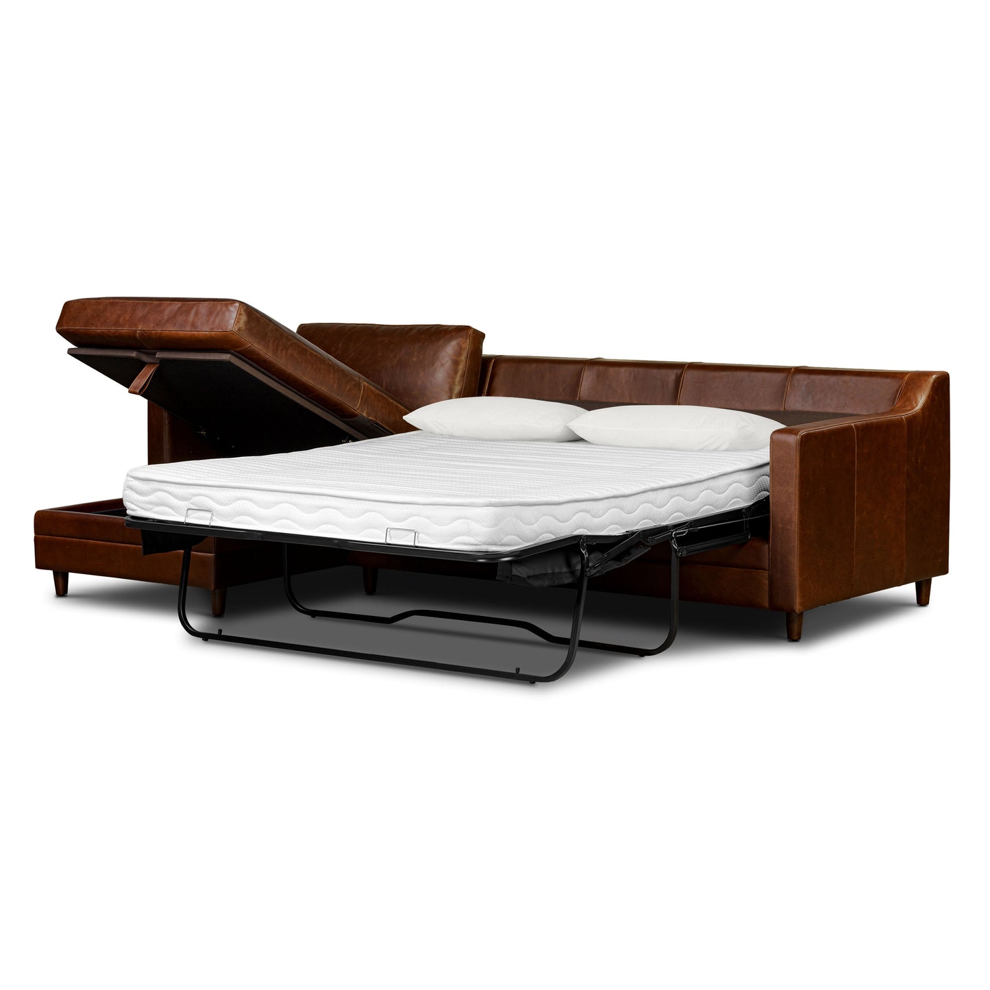 Harper 113.5" Leather Left-facing Pull-Out Sleeper Sectional Sofa | Oscuro Brown