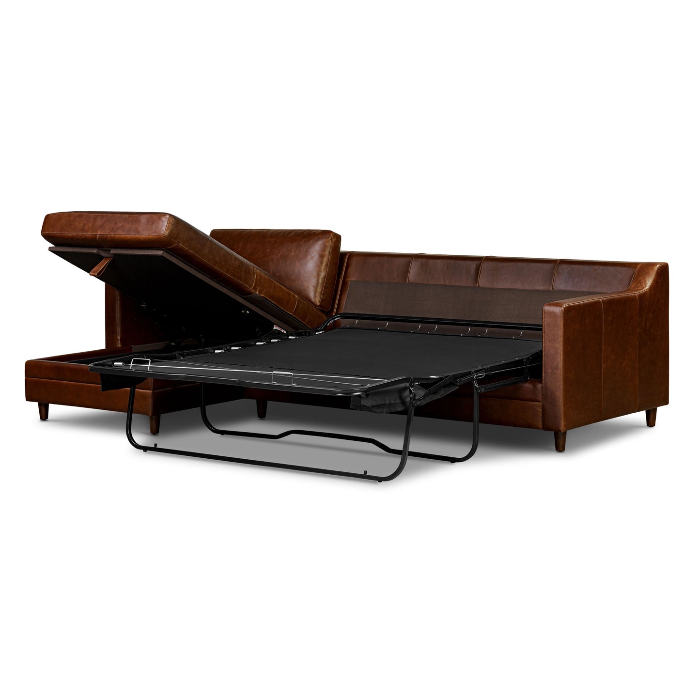 Harper 113.5" Leather Left-facing Pull-Out Sleeper Sectional Sofa | Oscuro Brown