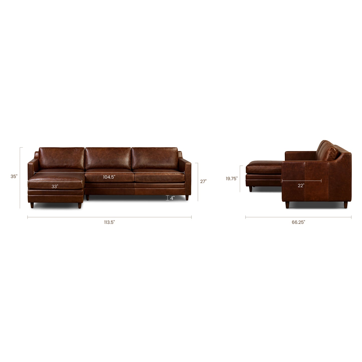 Harper 113.5" Leather Left-facing Pull-Out Sleeper Sectional Sofa | Oscuro Brown