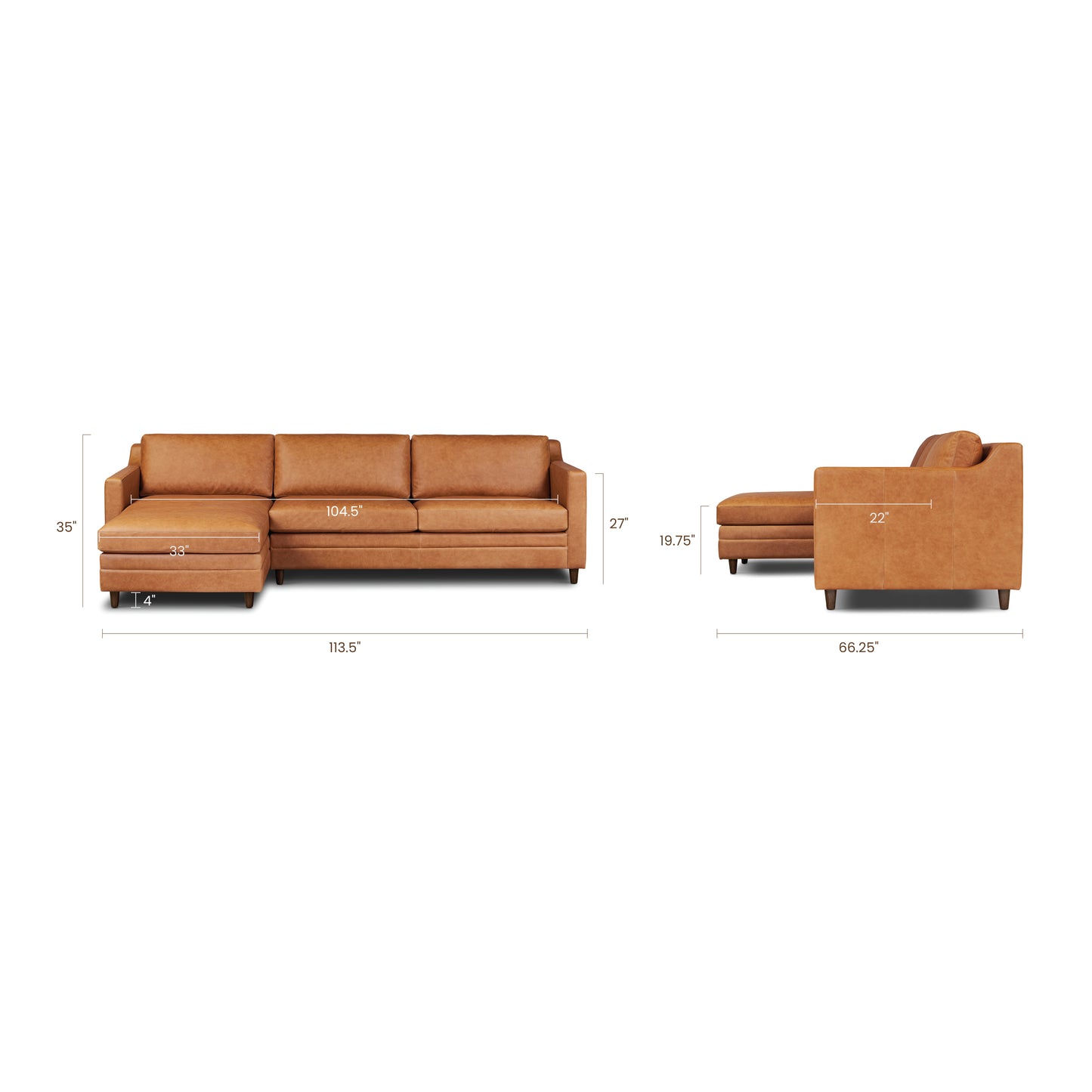Harper 113.5" Leather Left-facing Pull-Out Sleeper Sectional Sofa | Cognac Tan