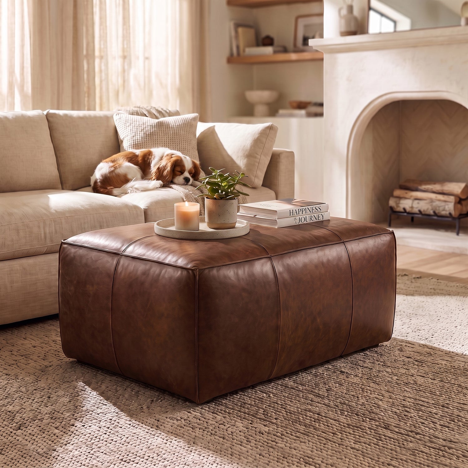 Capa Leather Ottoman | Chocolate Brown lifestyle_image