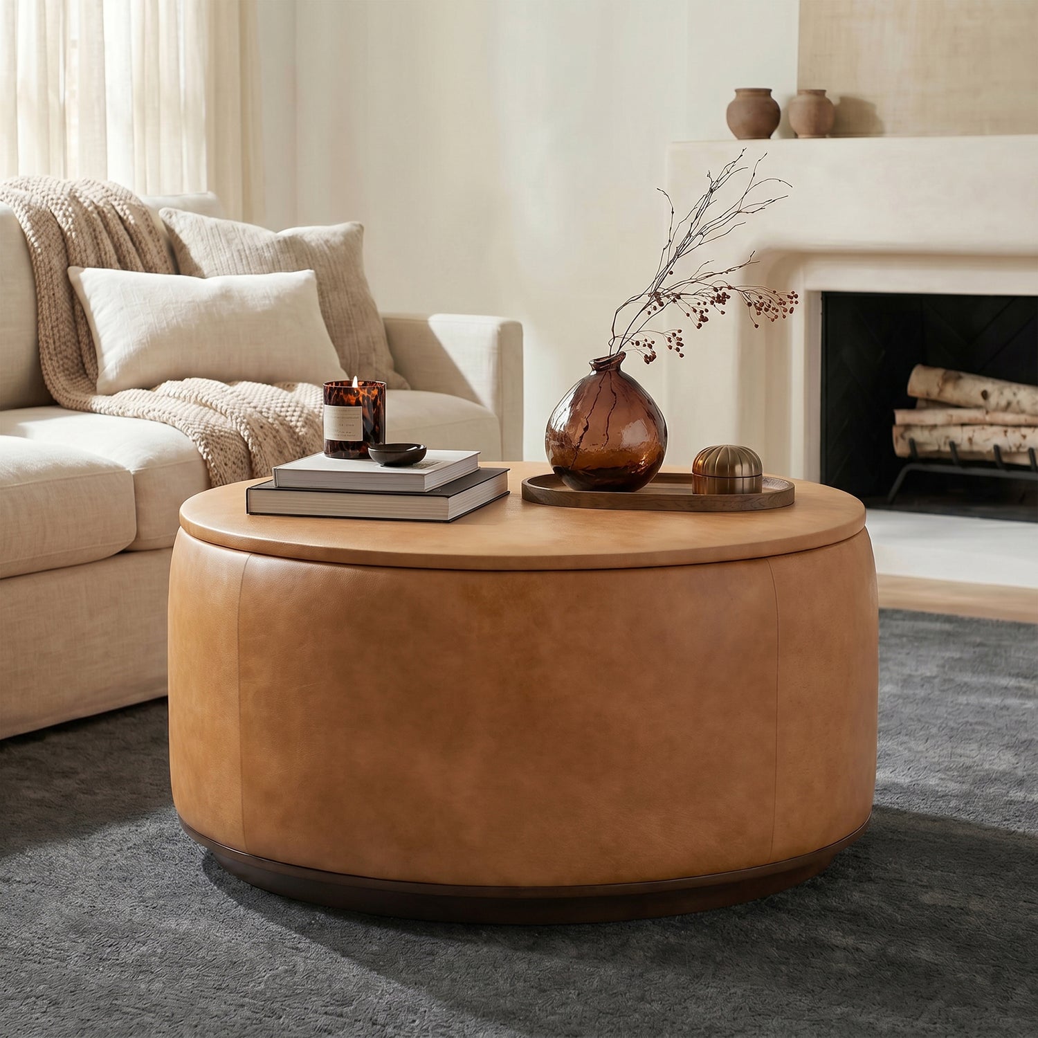 Herve Leather Storage Ottoman | Cognac Tan lifestyle_image