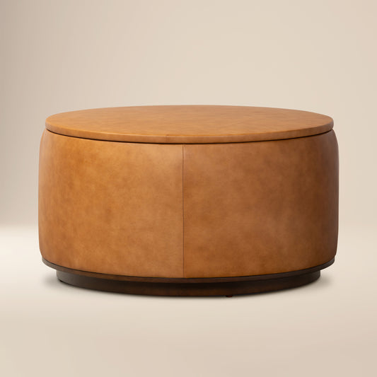 Herve Leather Storage Ottoman | Cognac Tan